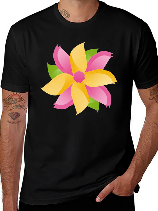 Floral Graphic Tee - Bold Black Cotton T-Shirt
