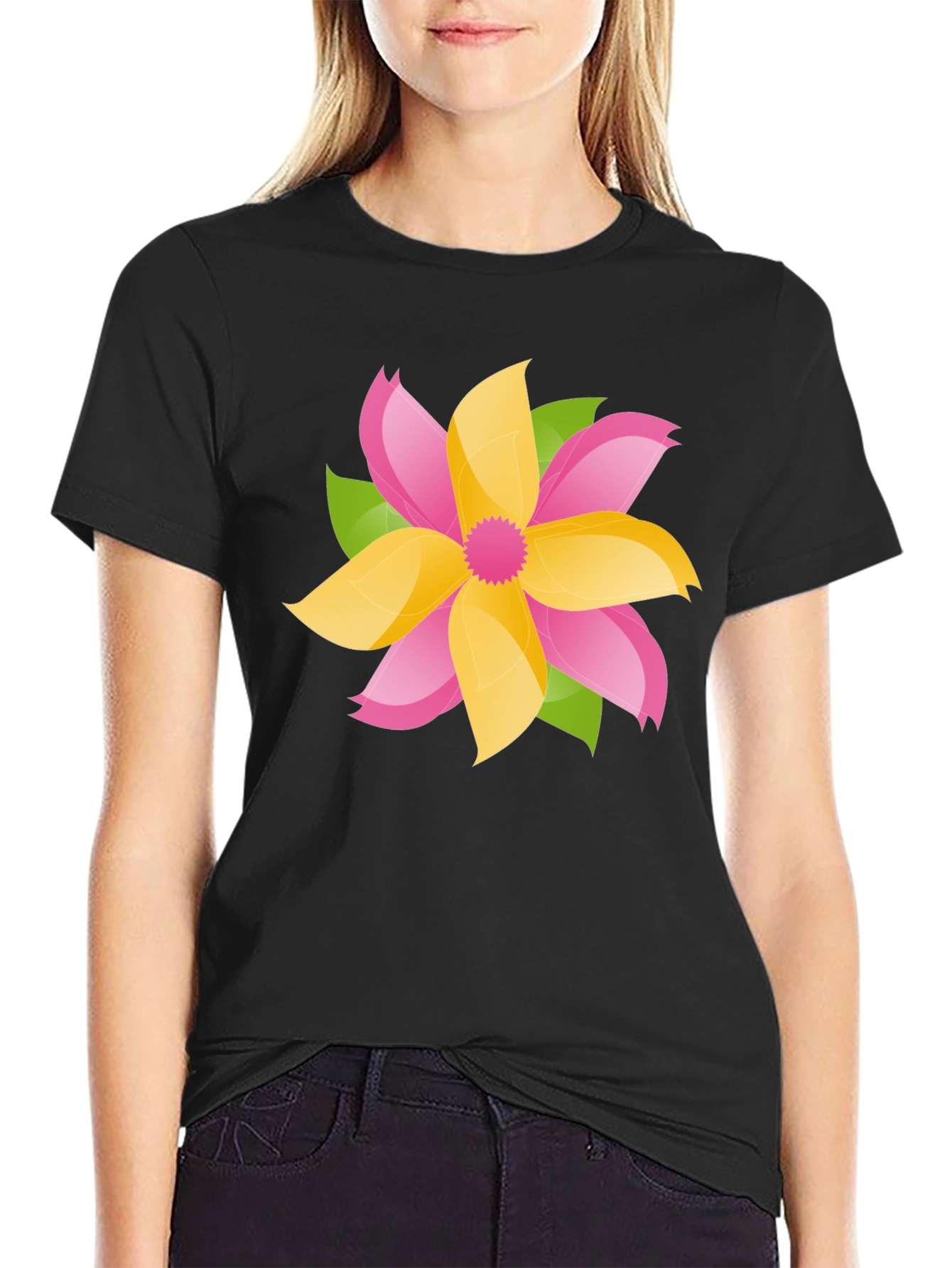 Floral Graphic Tee - Bold Black Cotton T-Shirt