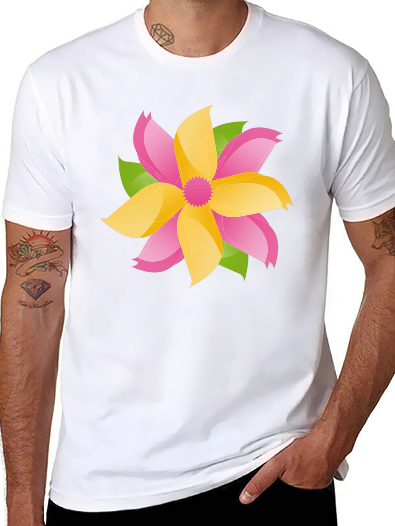 Floral Graphic Tee - Bold Black Cotton T-Shirt