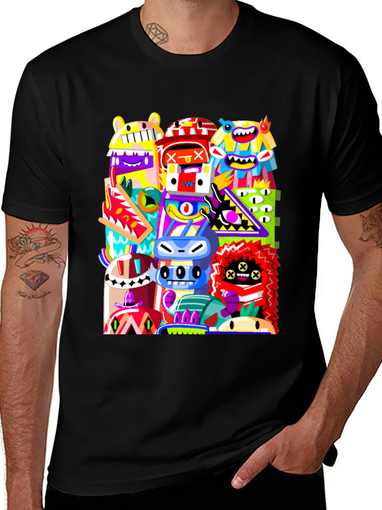 Funky Monster Graphic Tee - Black Cotton Comfort