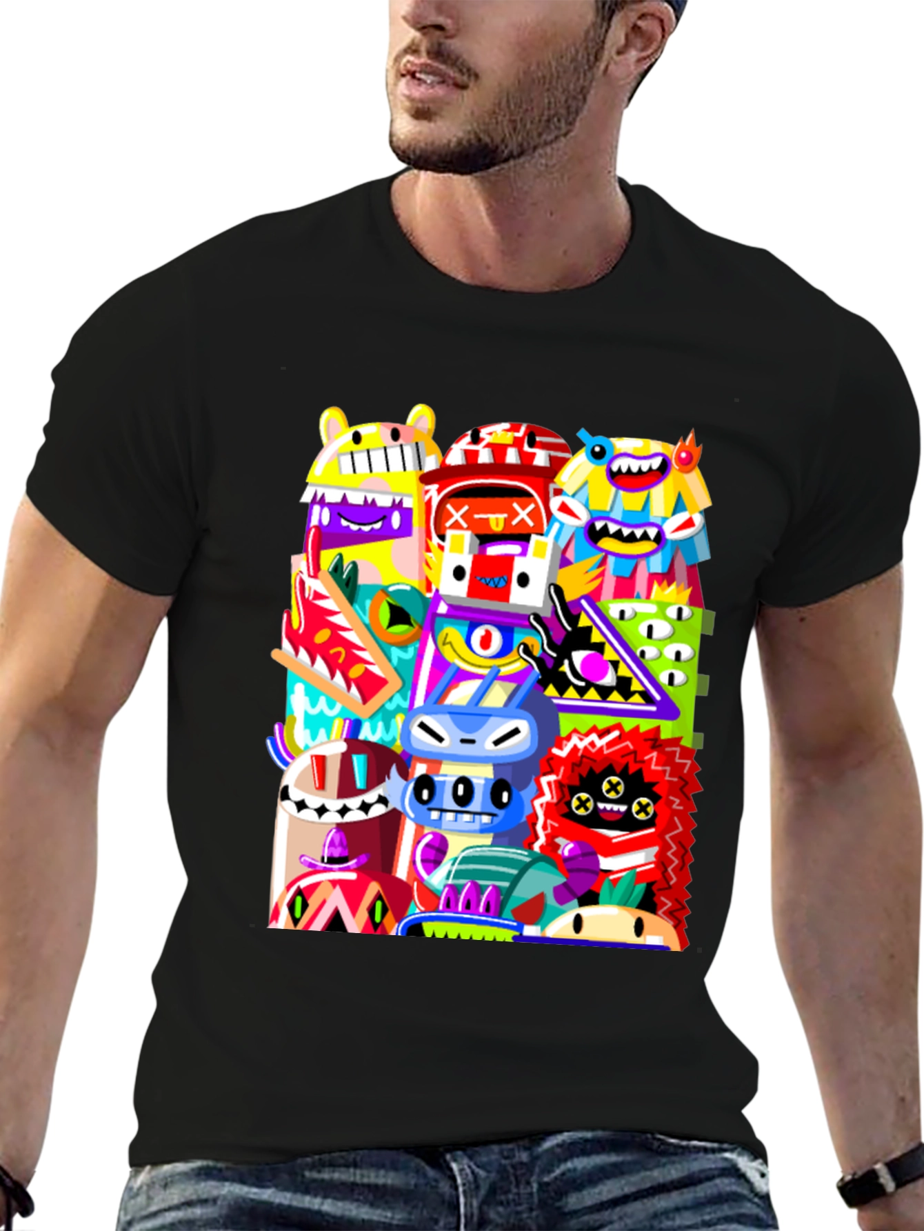 Funky Monster Graphic Tee - Black Cotton Comfort