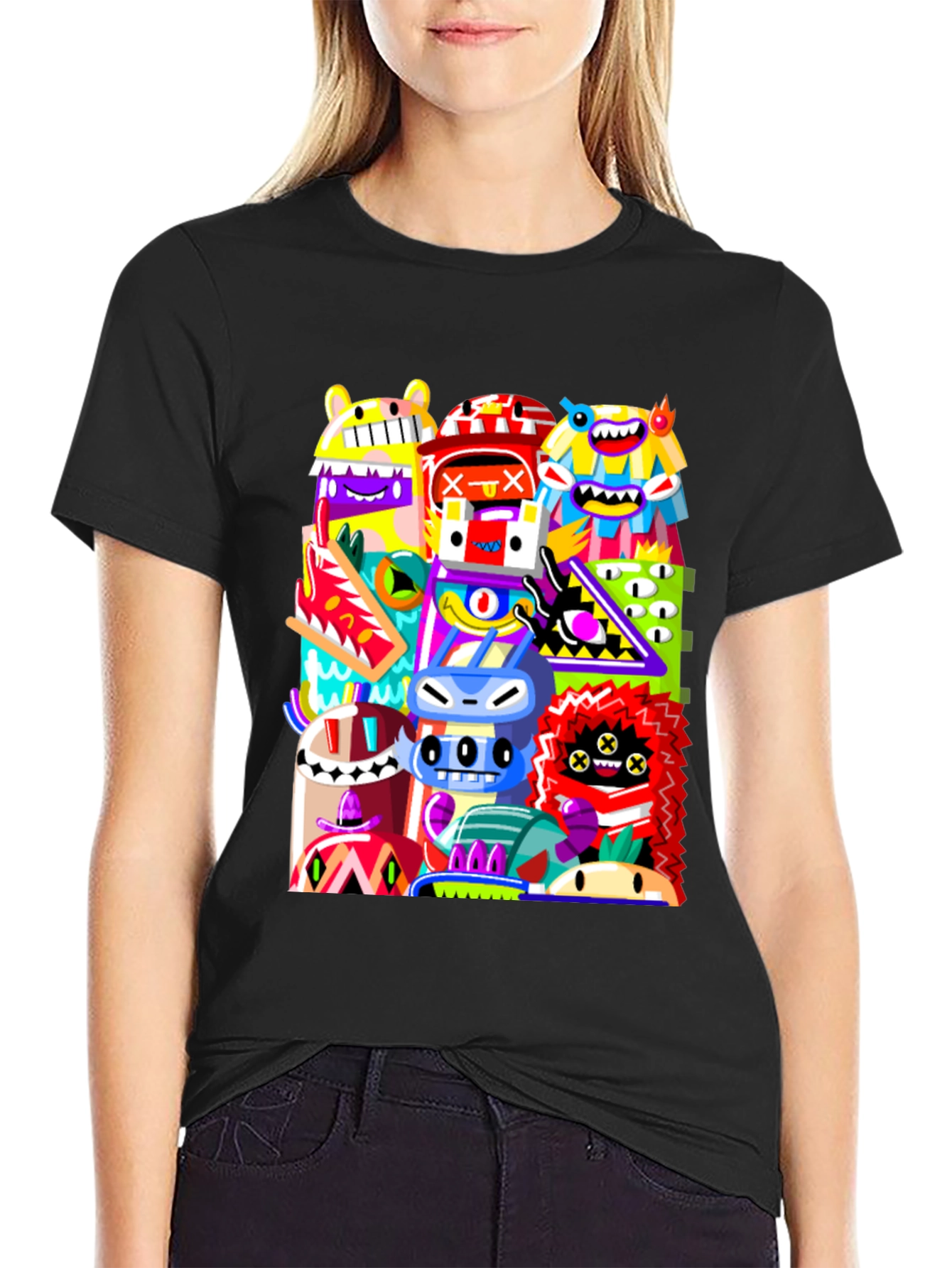 Funky Monster Graphic Tee - Black Cotton Comfort