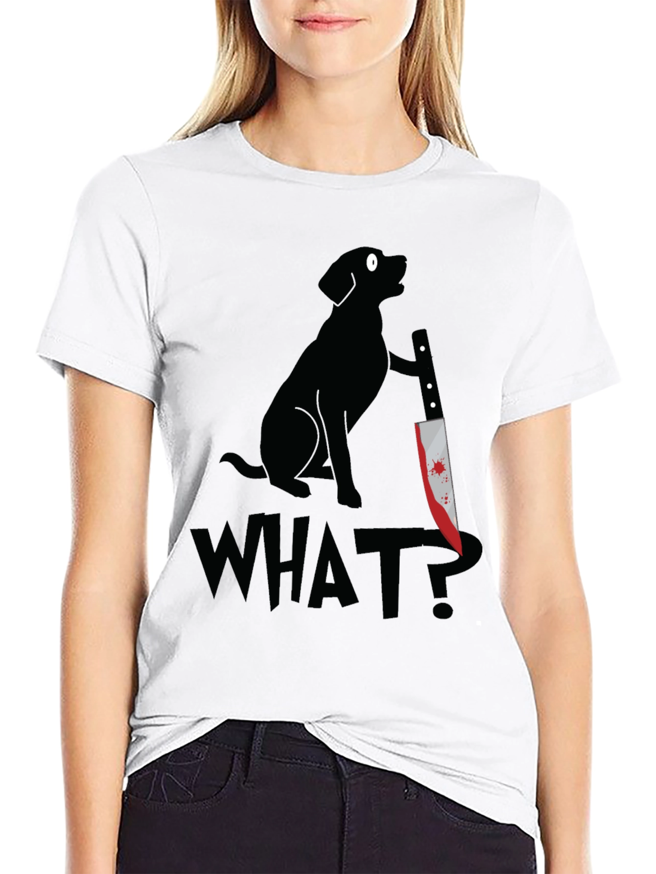 Dog with Knife Graphic Tee - What? T-Shirt
