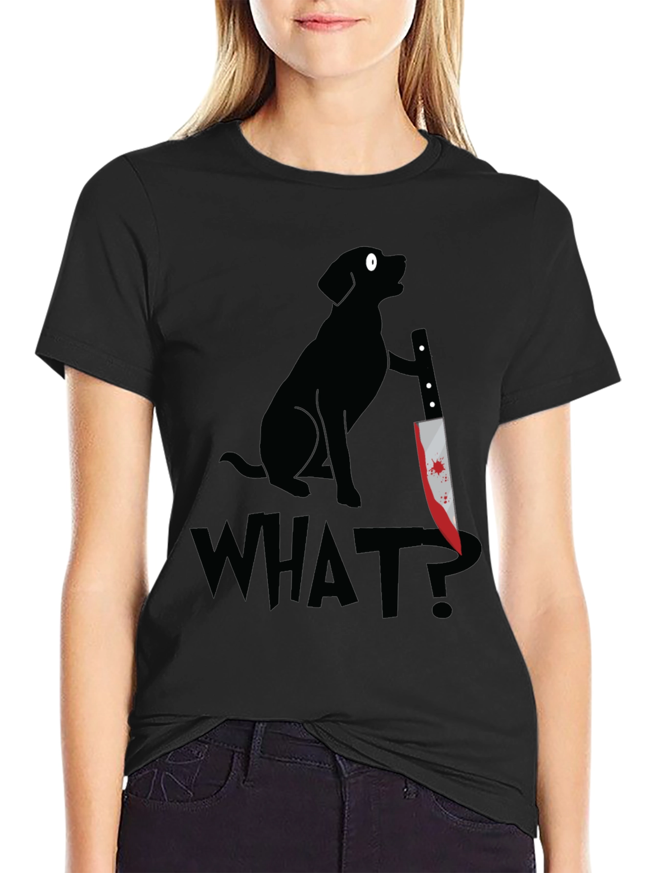 Dog with Knife Graphic Tee - What? T-Shirt