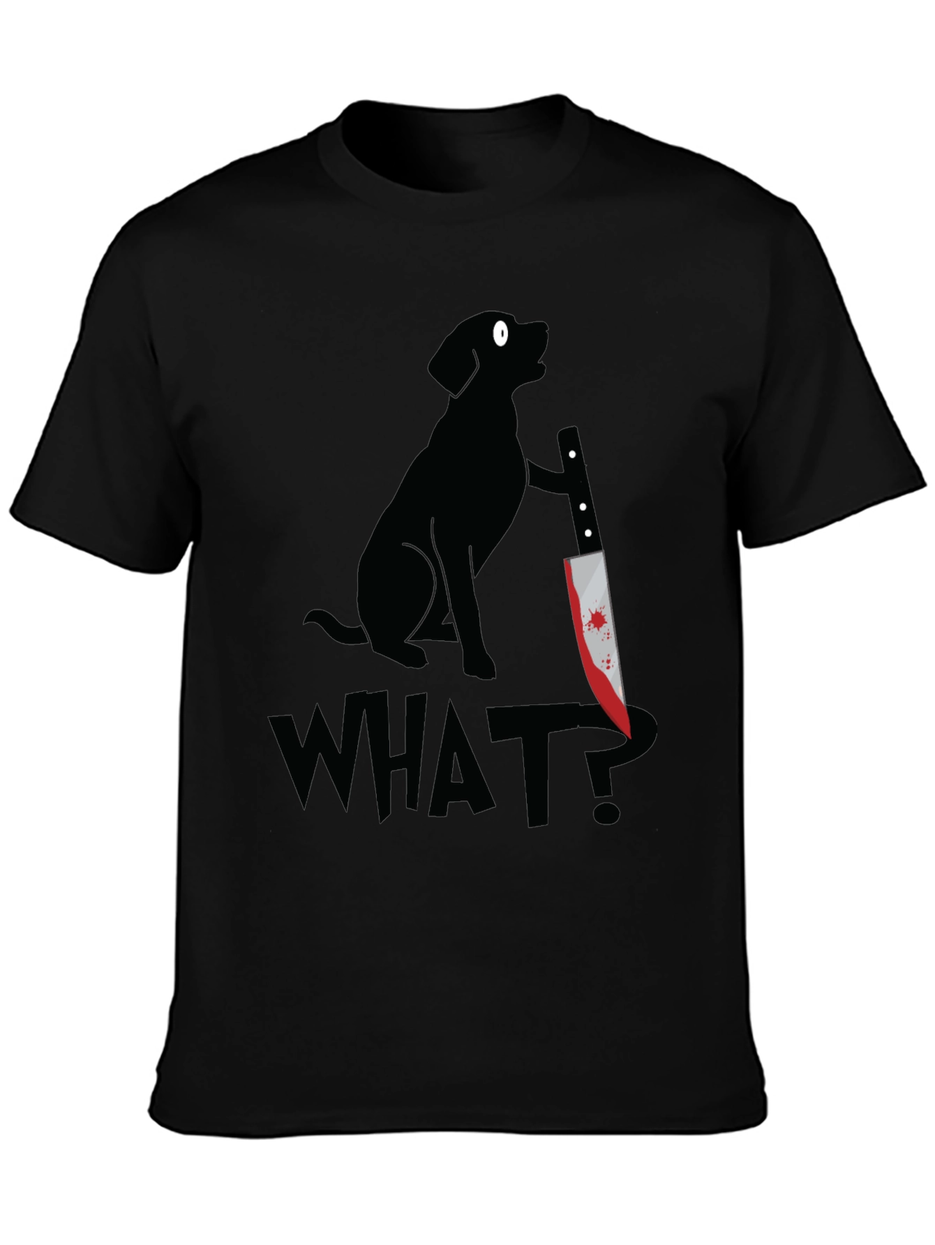 Dog with Knife Graphic Tee - What? T-Shirt