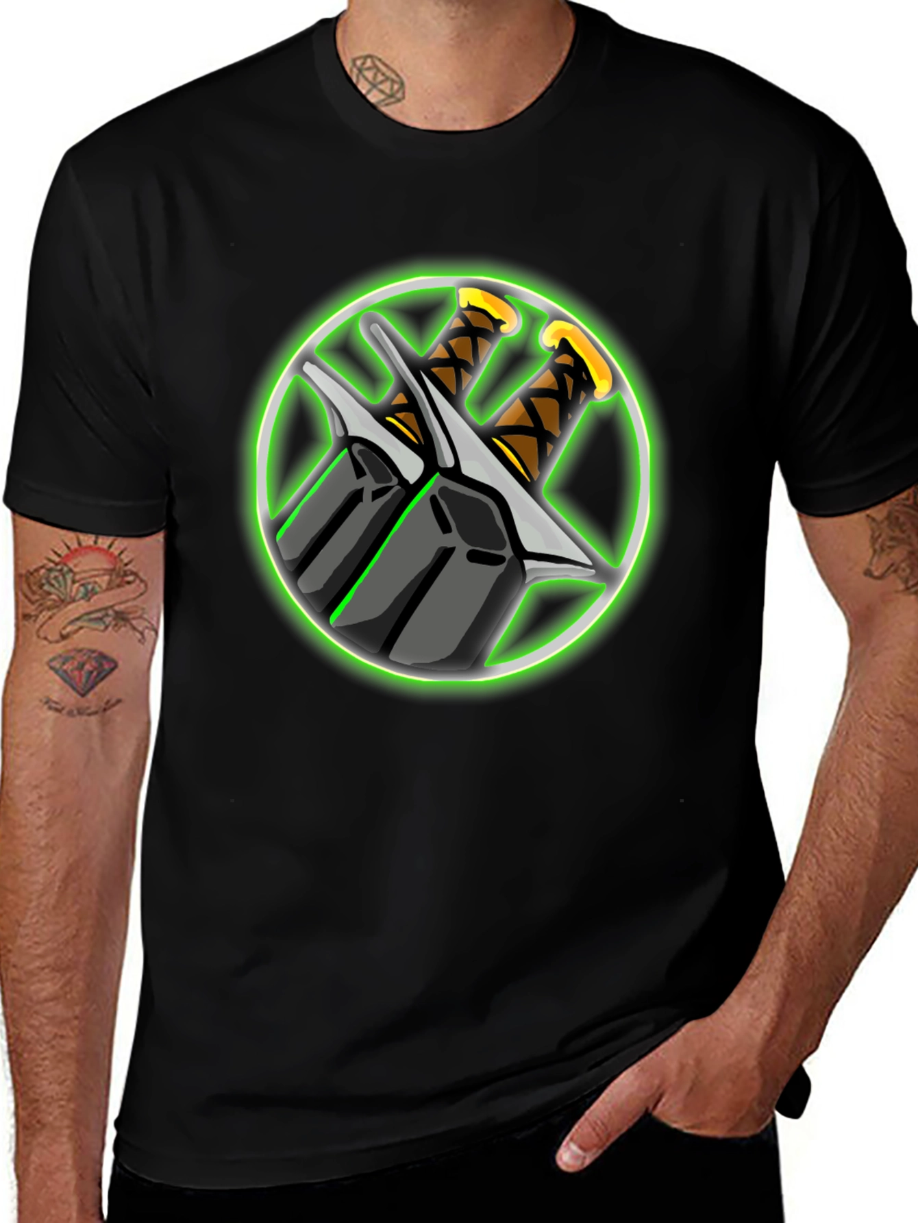 Swords Graphic Black T-Shirt - Edgy Design