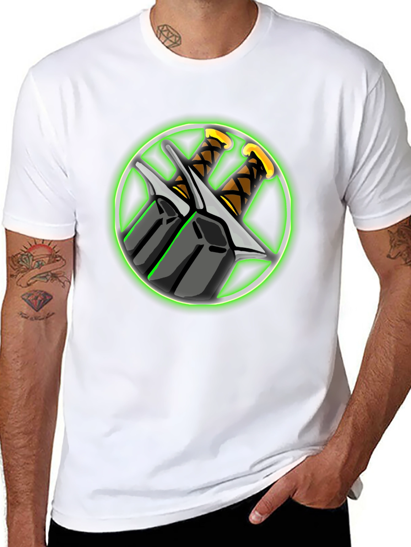 Swords Graphic Black T-Shirt - Edgy Design