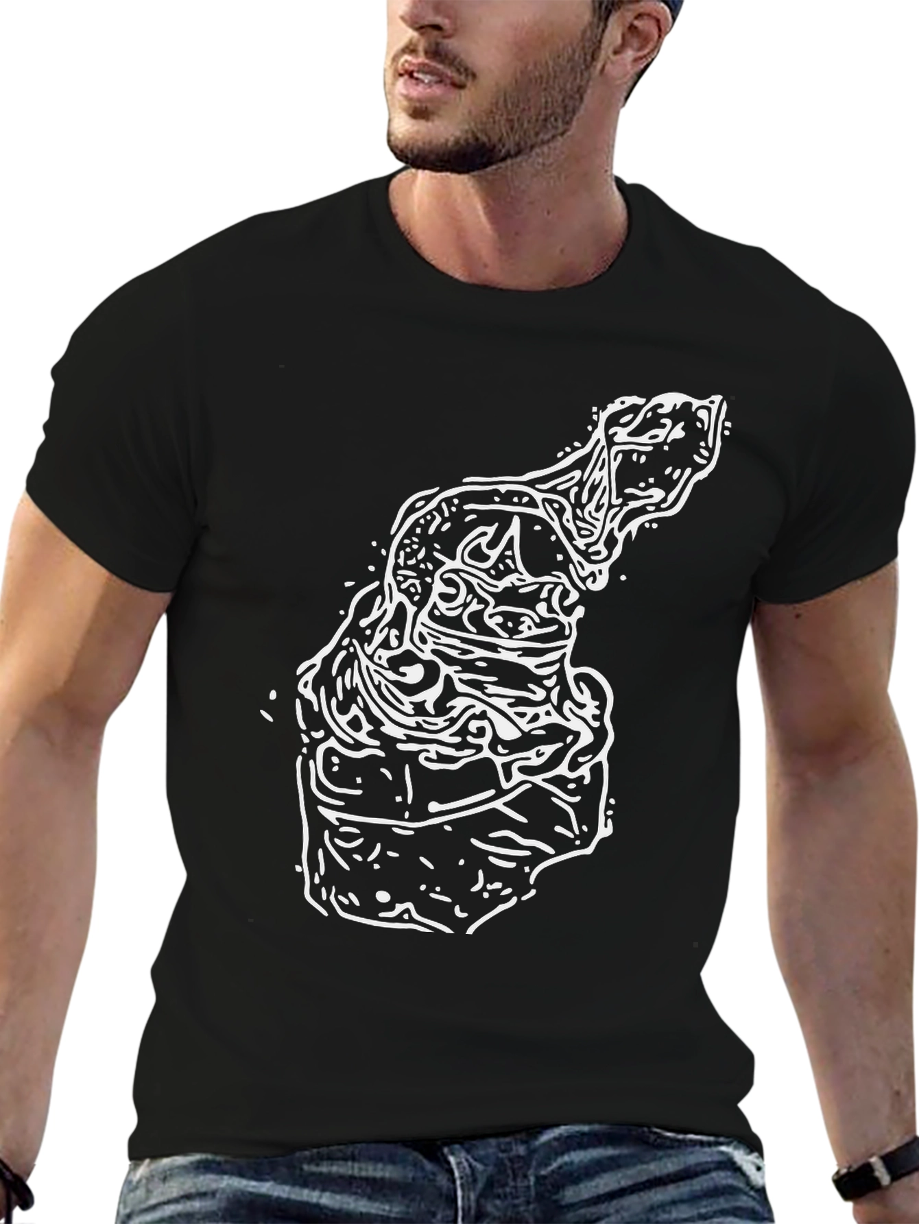 Abstract Art Graphic Tee - Black Cotton Shirt