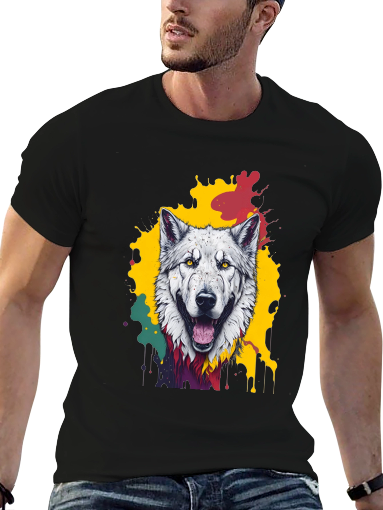 Wolf Graphic Tee - Mens Black Crew Neck T-Shirt