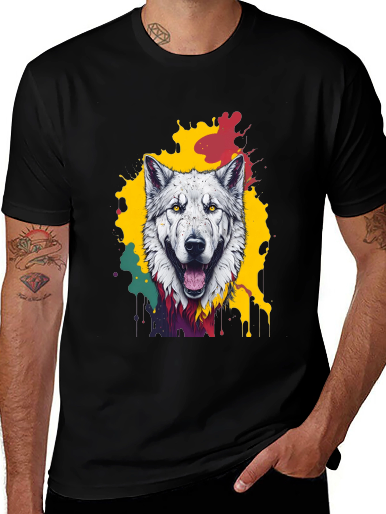 Wolf Graphic Tee - Mens Black Crew Neck T-Shirt