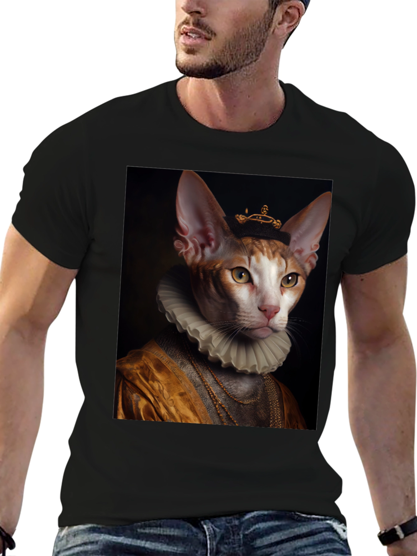 Cat King Portrait T-Shirt - Unique Graphic Tee
