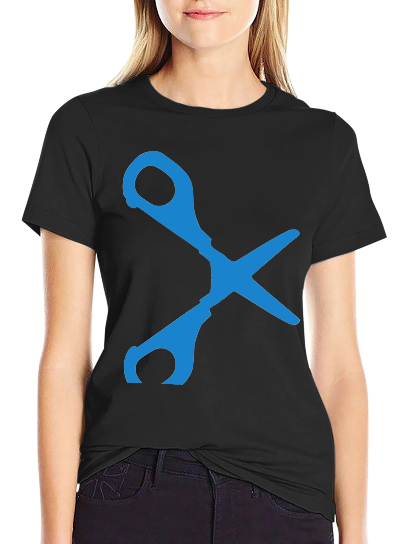 Scissors Graphic T-Shirt - Black Cotton Blend