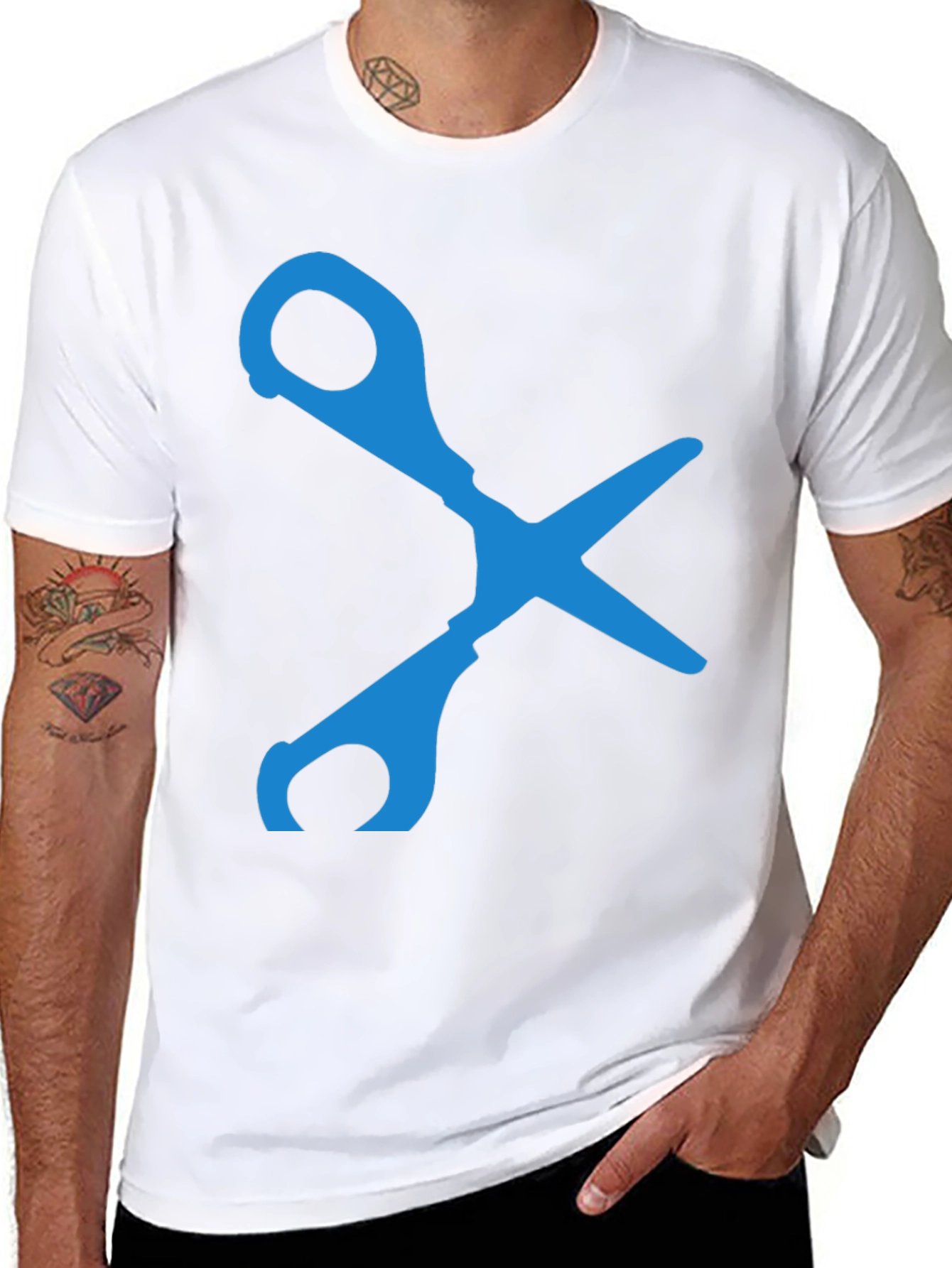 Scissors Graphic T-Shirt - Black Cotton Blend