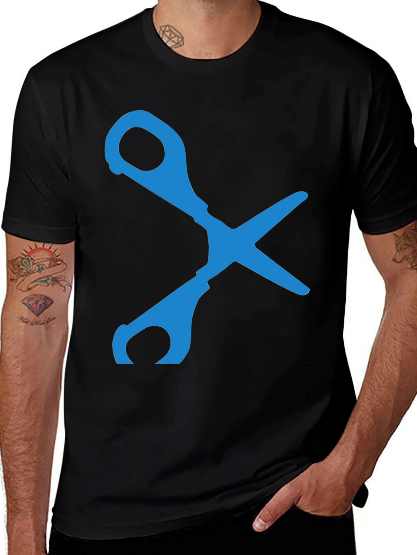 Scissors Graphic T-Shirt - Black Cotton Blend