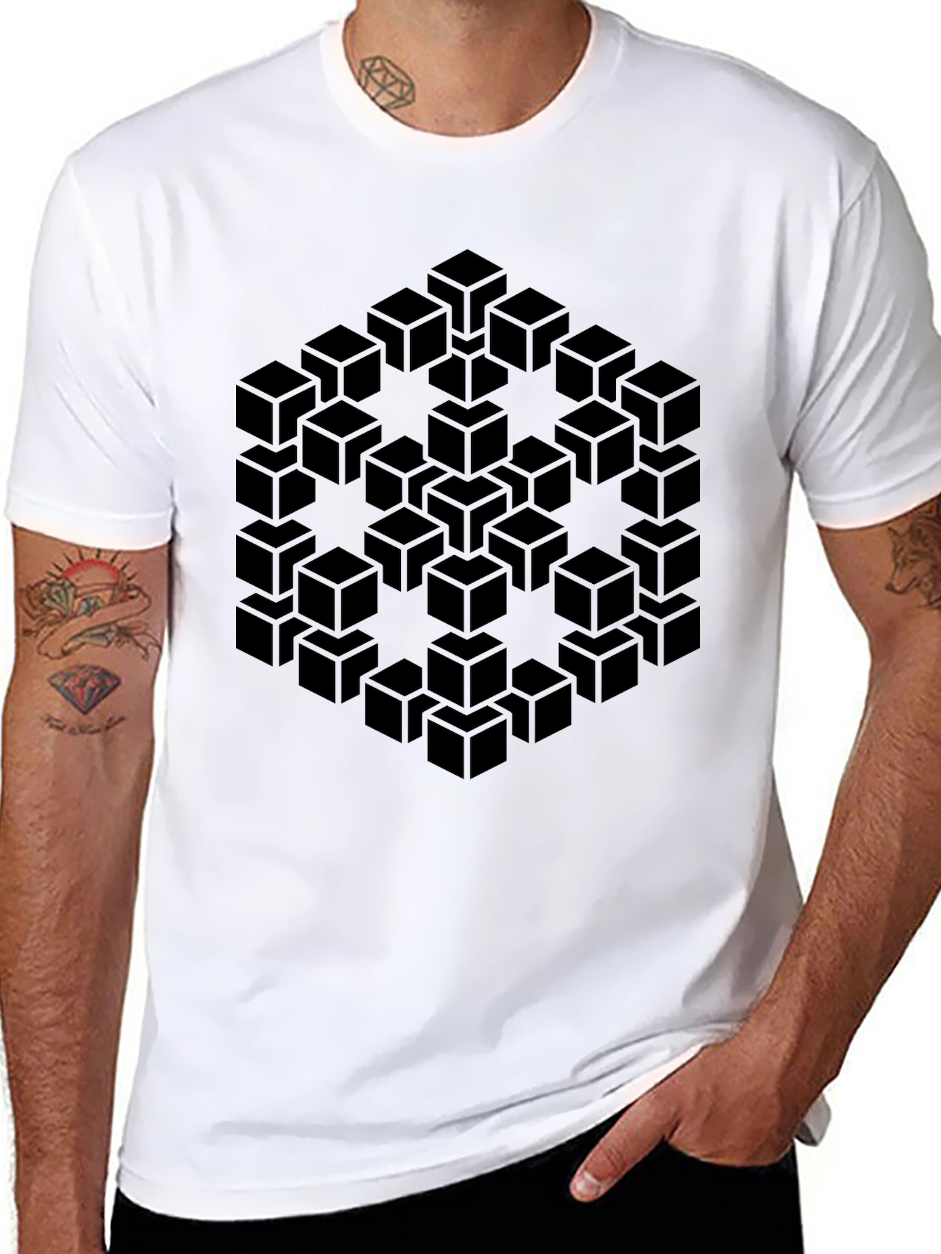 Optical Illusion Cube T-Shirt - Modern Geometric Design