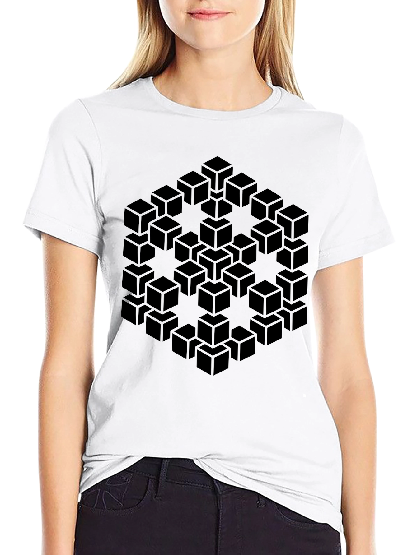 Optical Illusion Cube T-Shirt - Modern Geometric Design