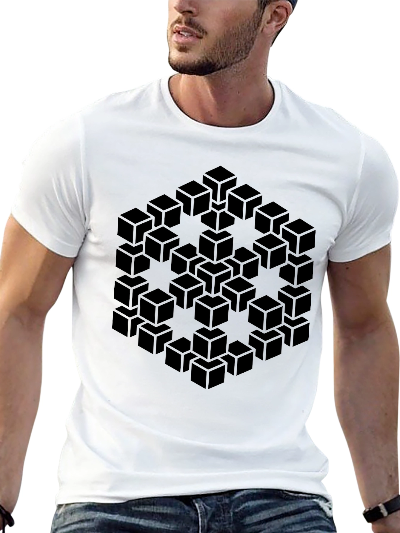 Optical Illusion Cube T-Shirt - Modern Geometric Design