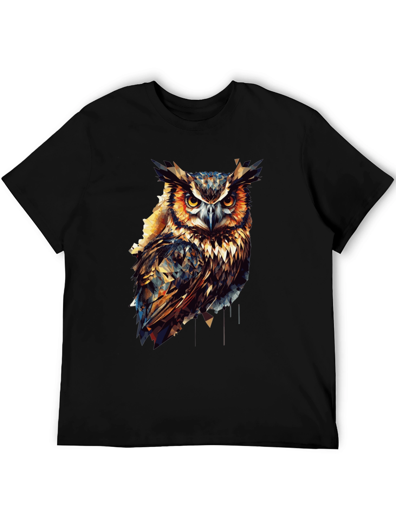 Geometric Owl Graphic Print Black T-Shirt