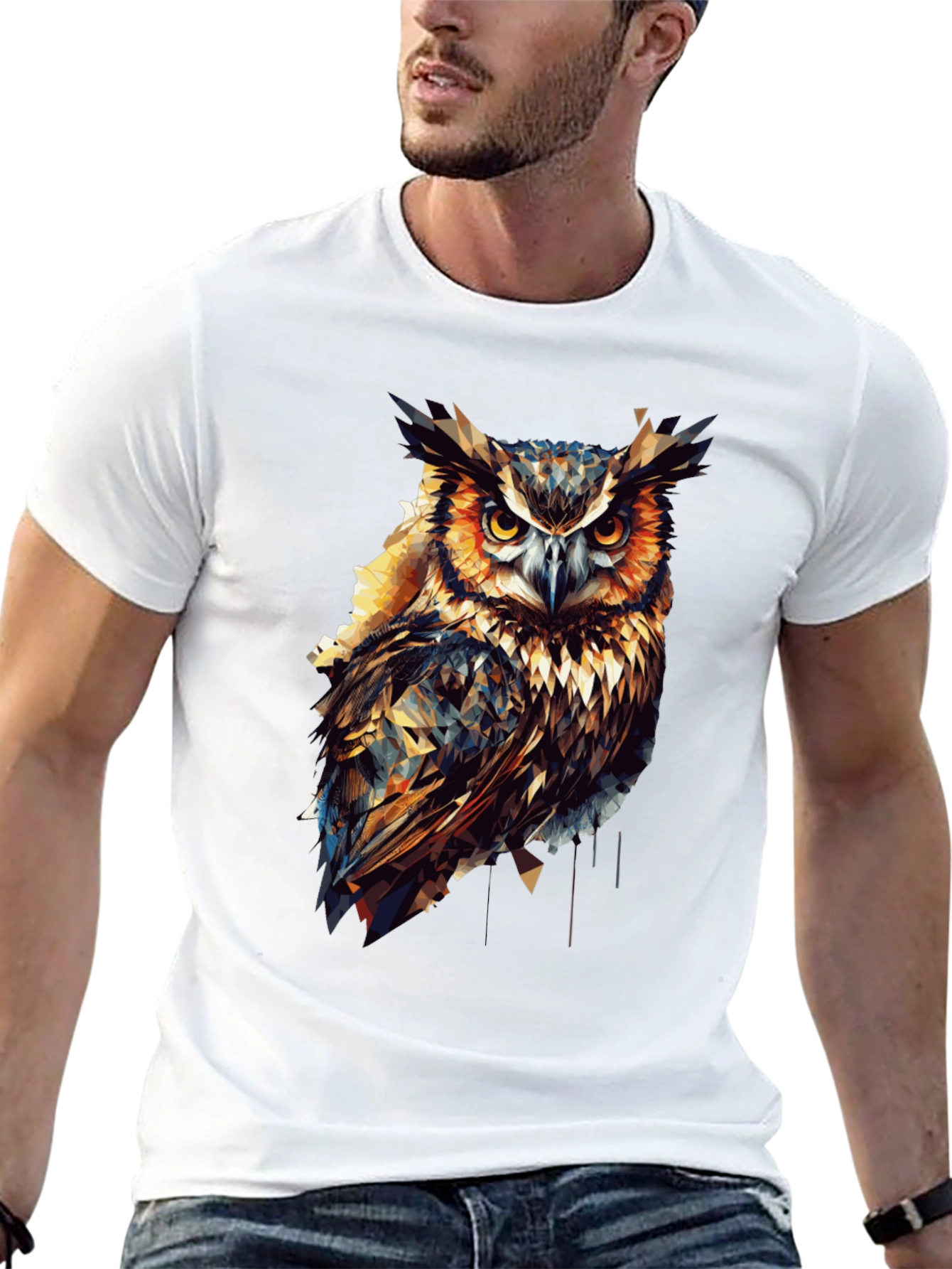 Geometric Owl Graphic Print Black T-Shirt