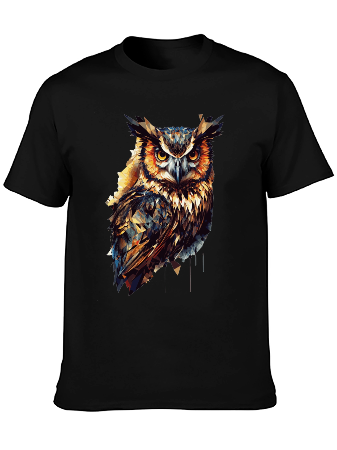 Geometric Owl Graphic Print Black T-Shirt