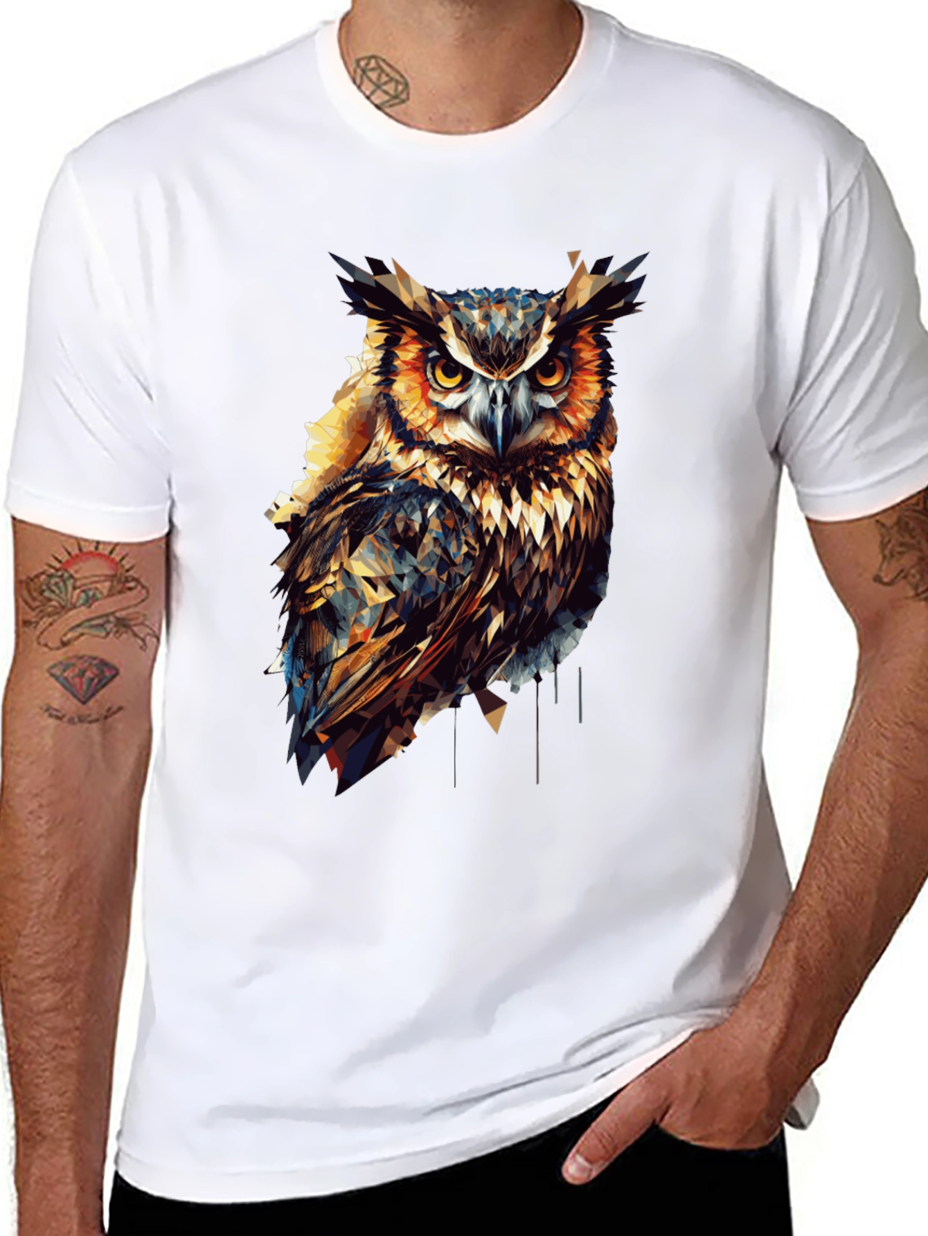 Geometric Owl Graphic Print Black T-Shirt