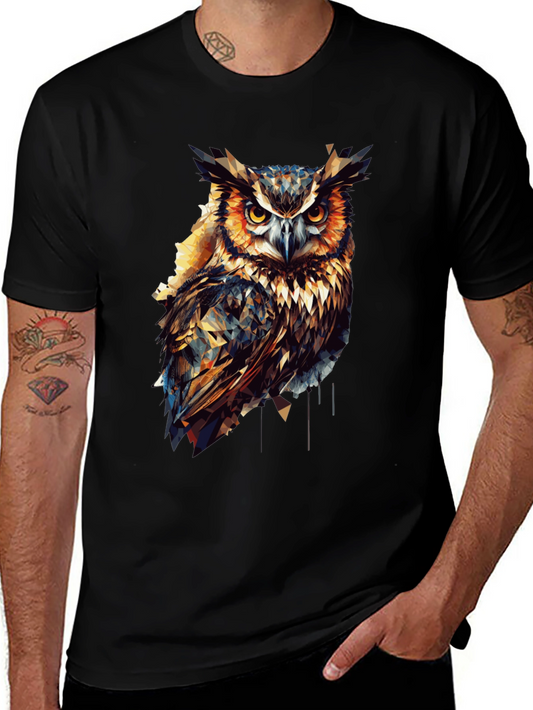 Geometric Owl Graphic Print Black T-Shirt