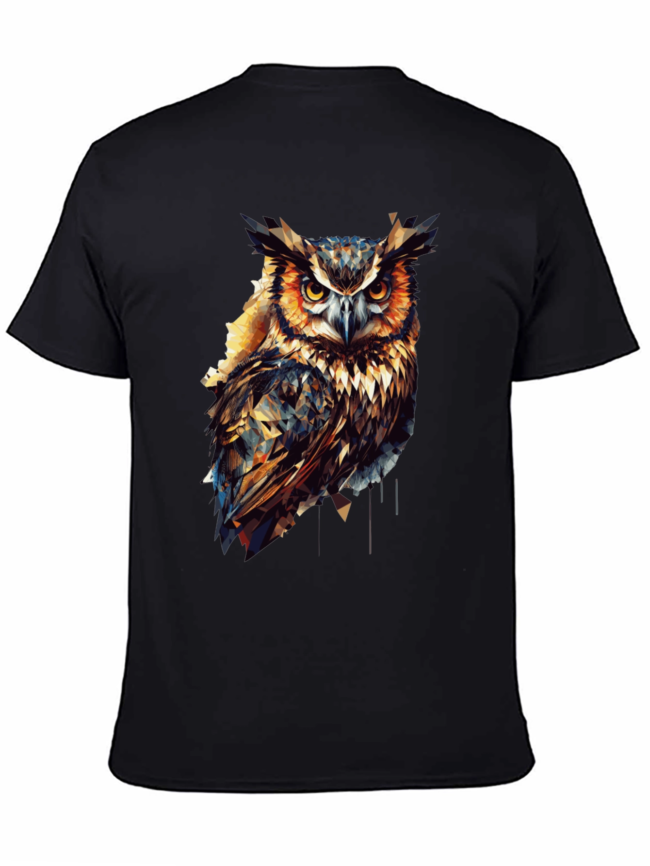 Geometric Owl Graphic Print Black T-Shirt