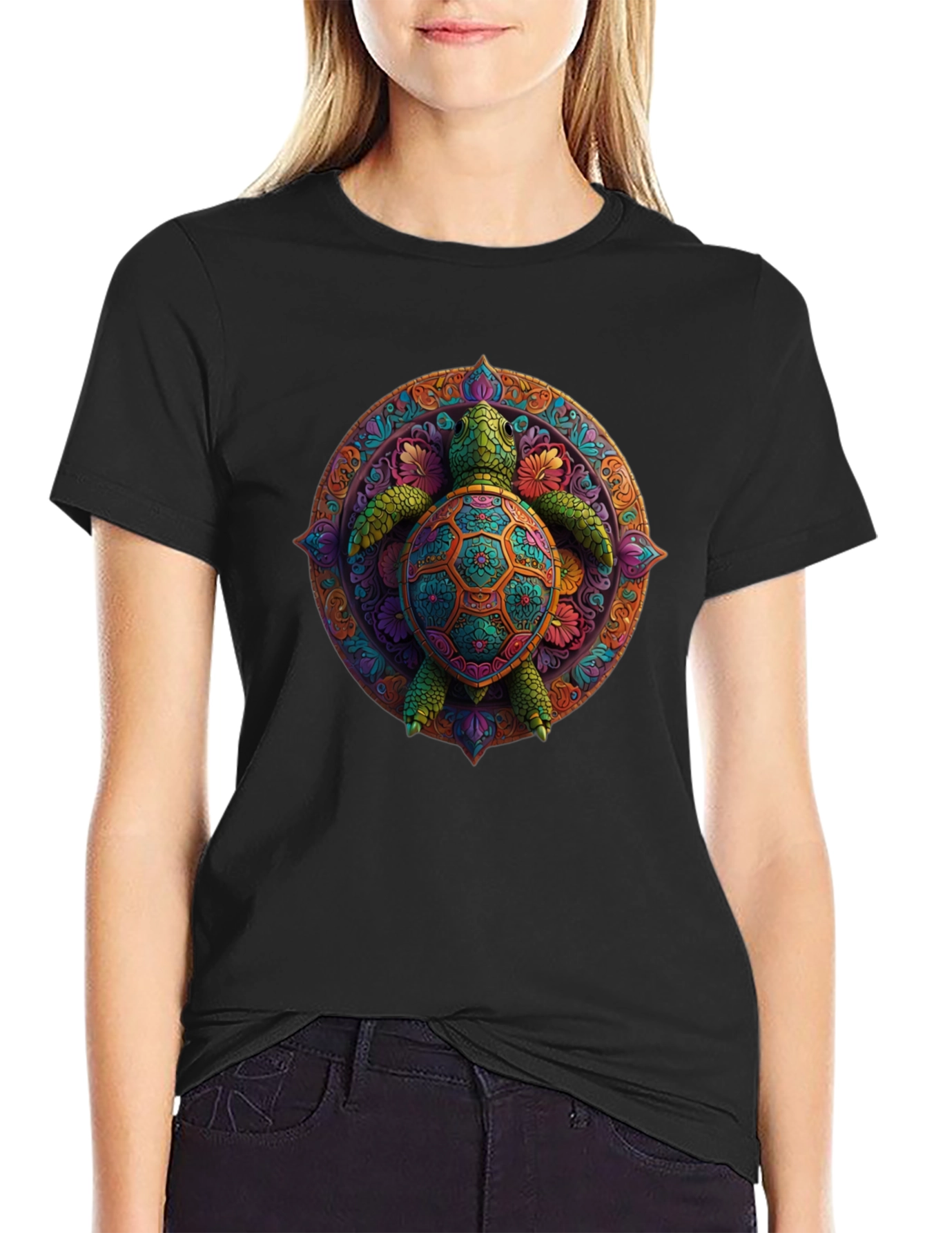 Turtle Mandala Graphic Tee - Black