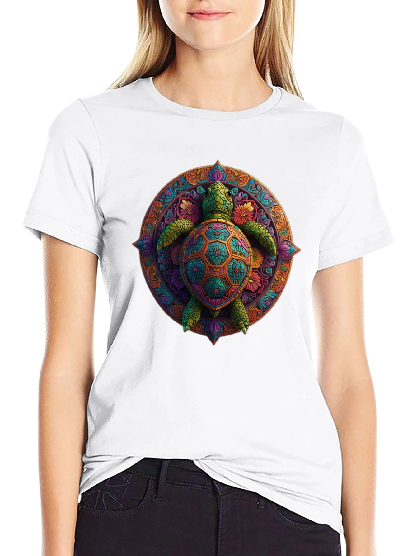 Turtle Mandala Graphic Tee - Black