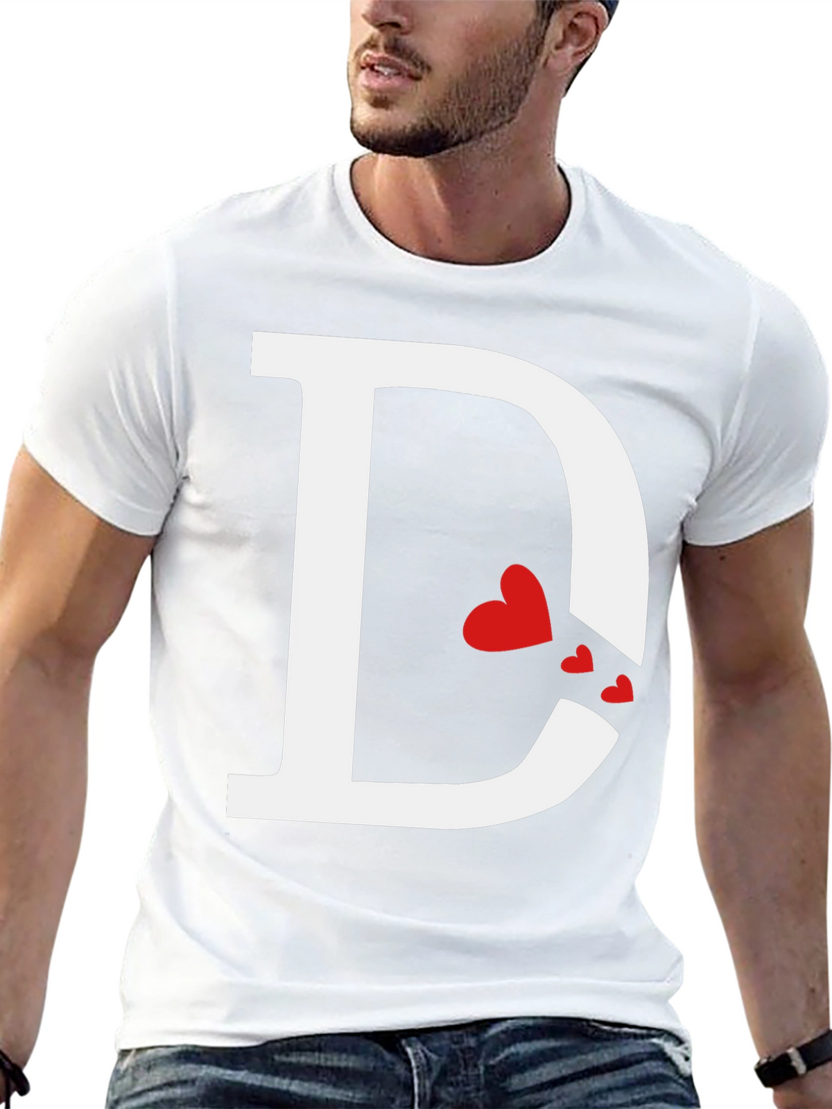 Initial D Heart Print T-Shirt - Black
