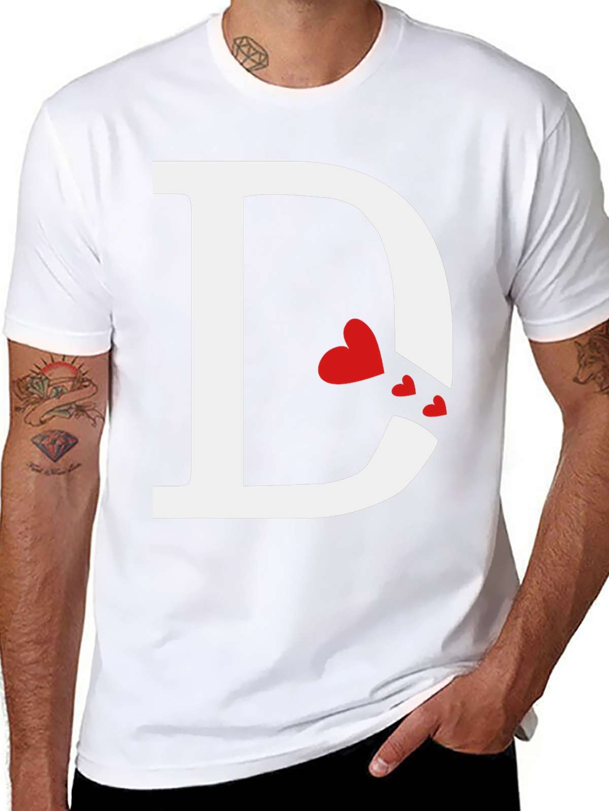 Initial D Heart Print T-Shirt - Black