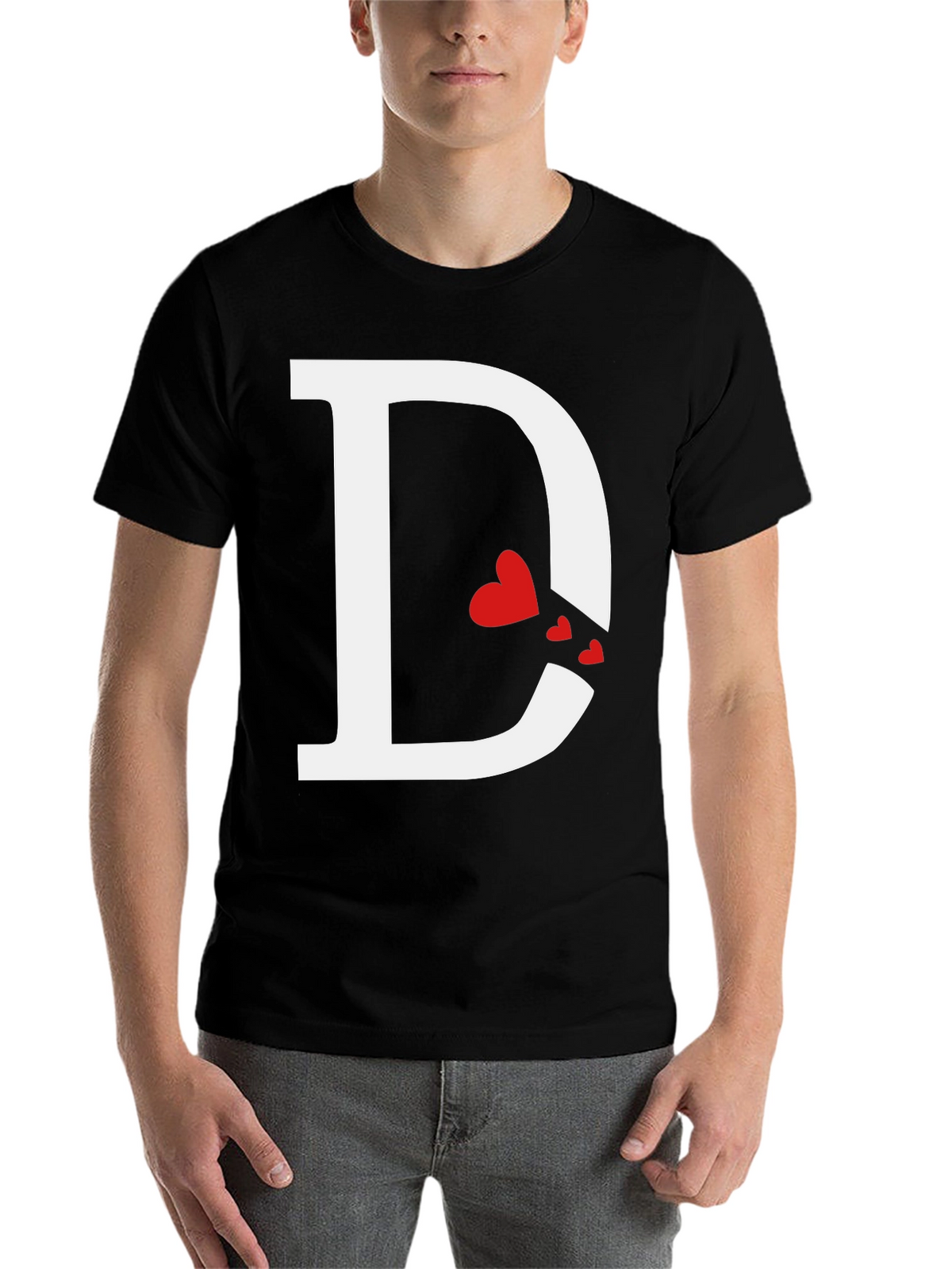 Initial D Heart Print T-Shirt - Black