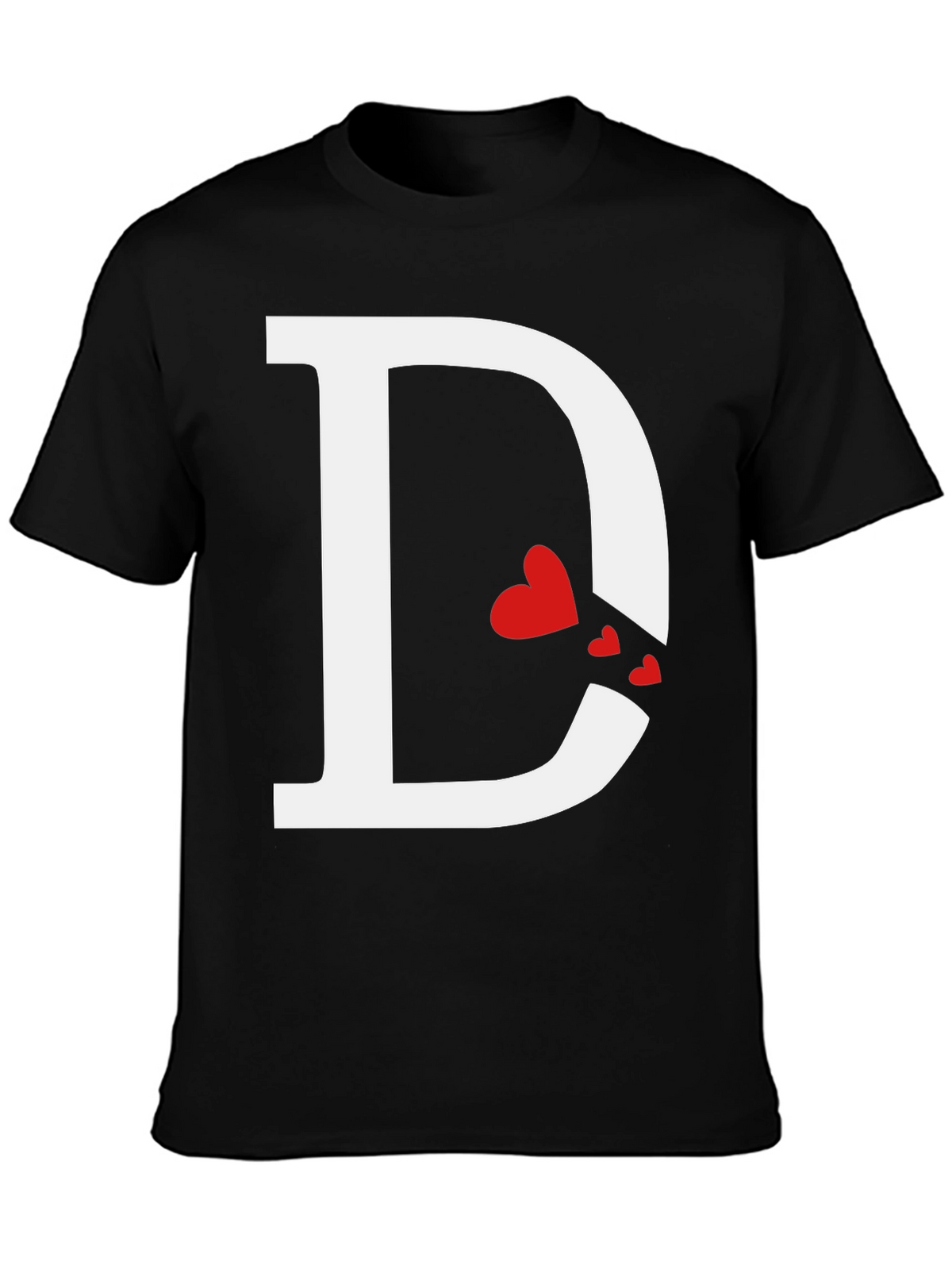 Initial D Heart Print T-Shirt - Black