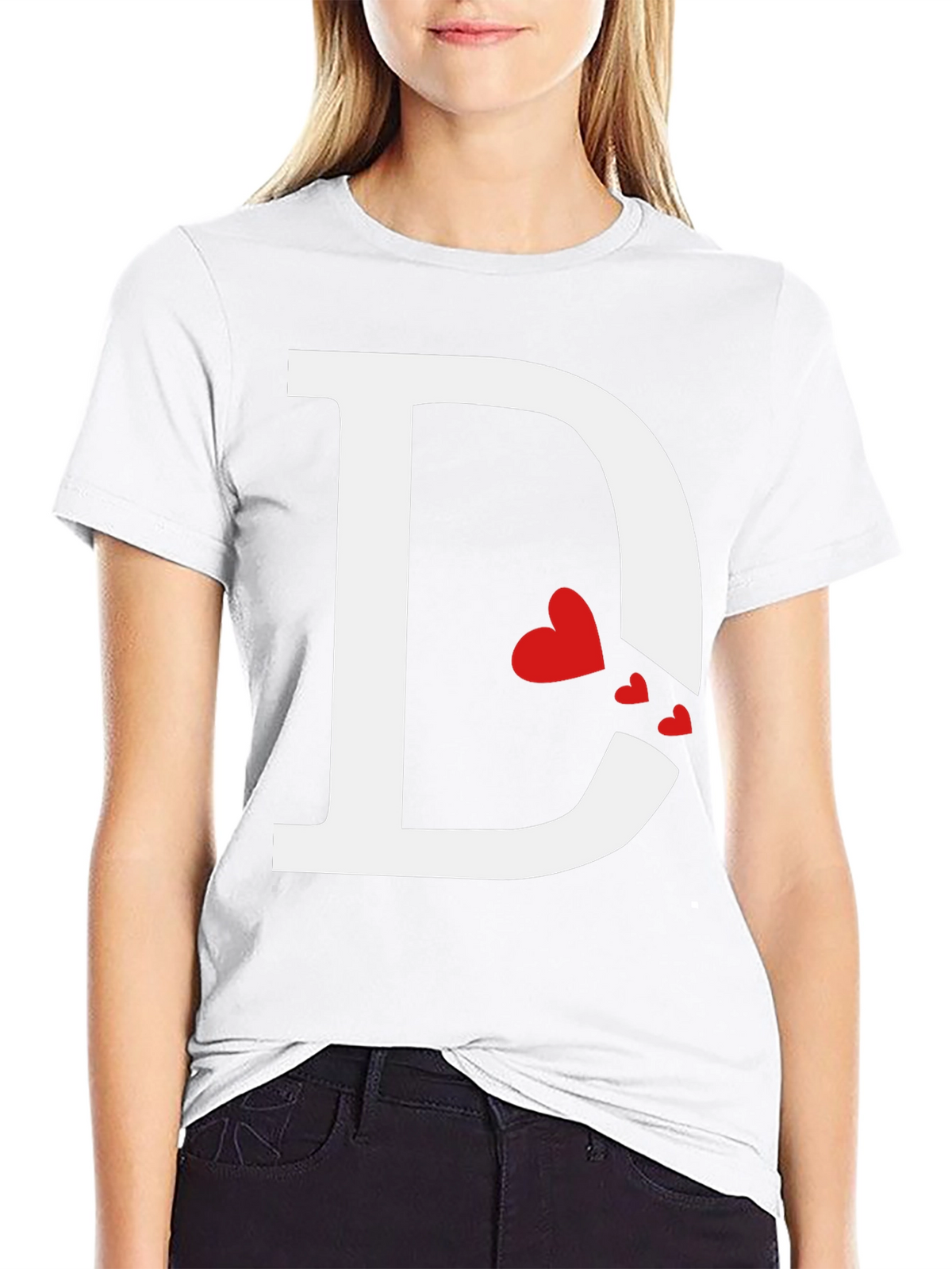 Initial D Heart Print T-Shirt - Black
