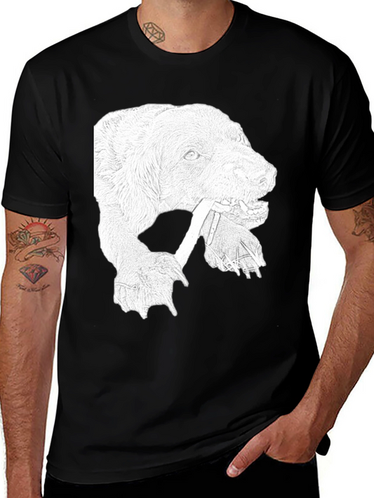 Dog with Bone Graphic Tee - Black Cotton T-Shirt