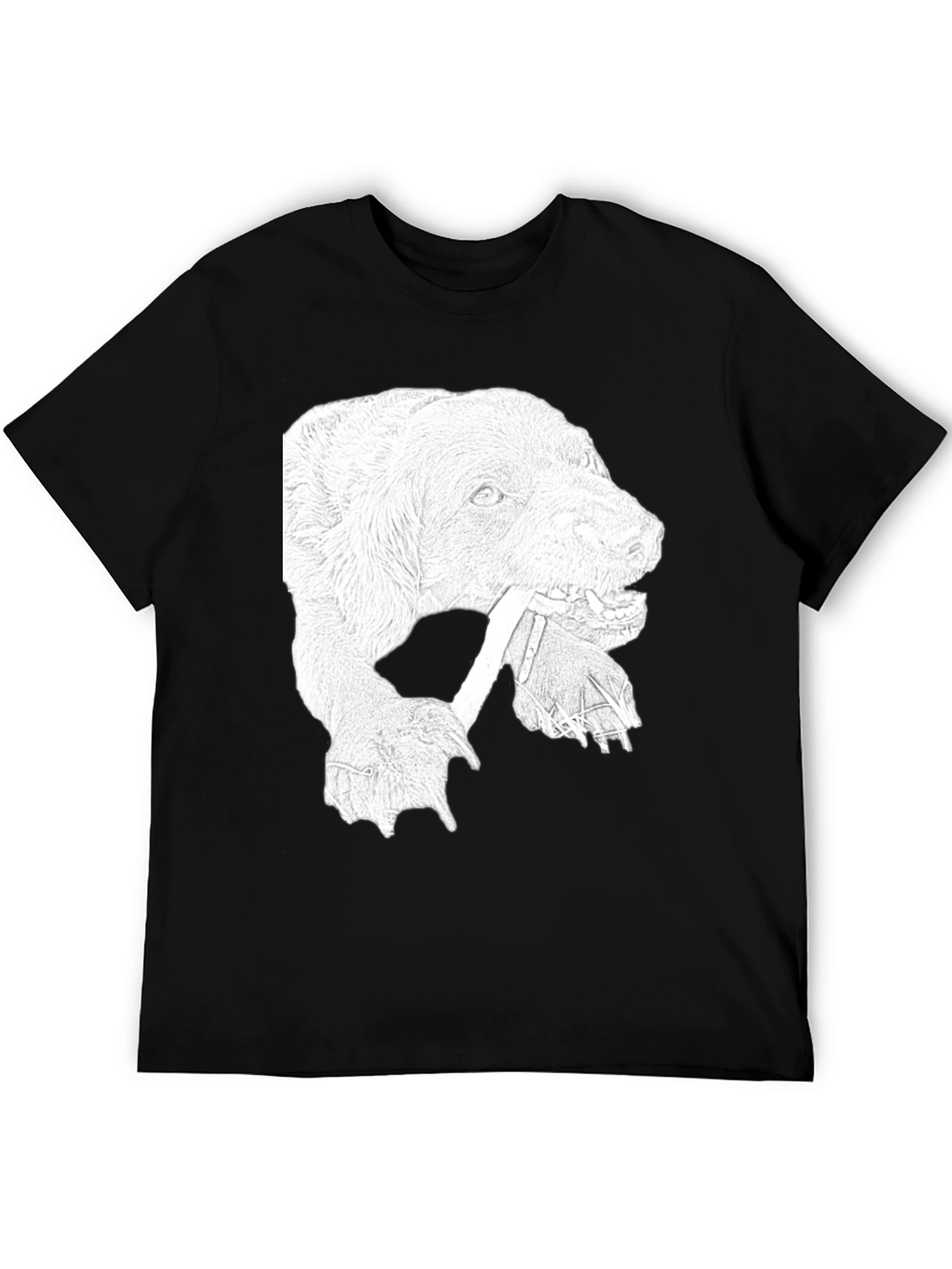 Dog with Bone Graphic Tee - Black Cotton T-Shirt
