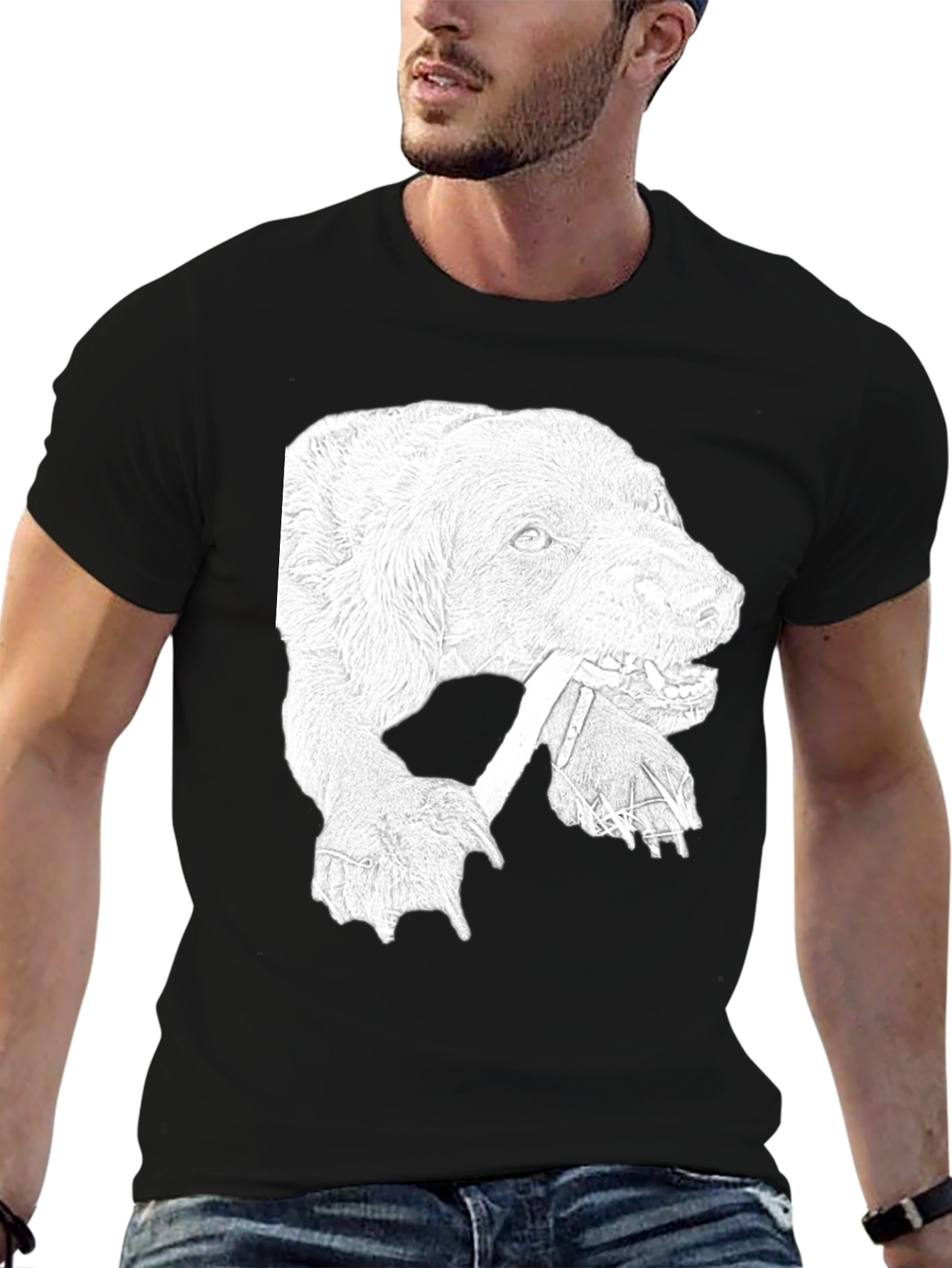 Dog with Bone Graphic Tee - Black Cotton T-Shirt