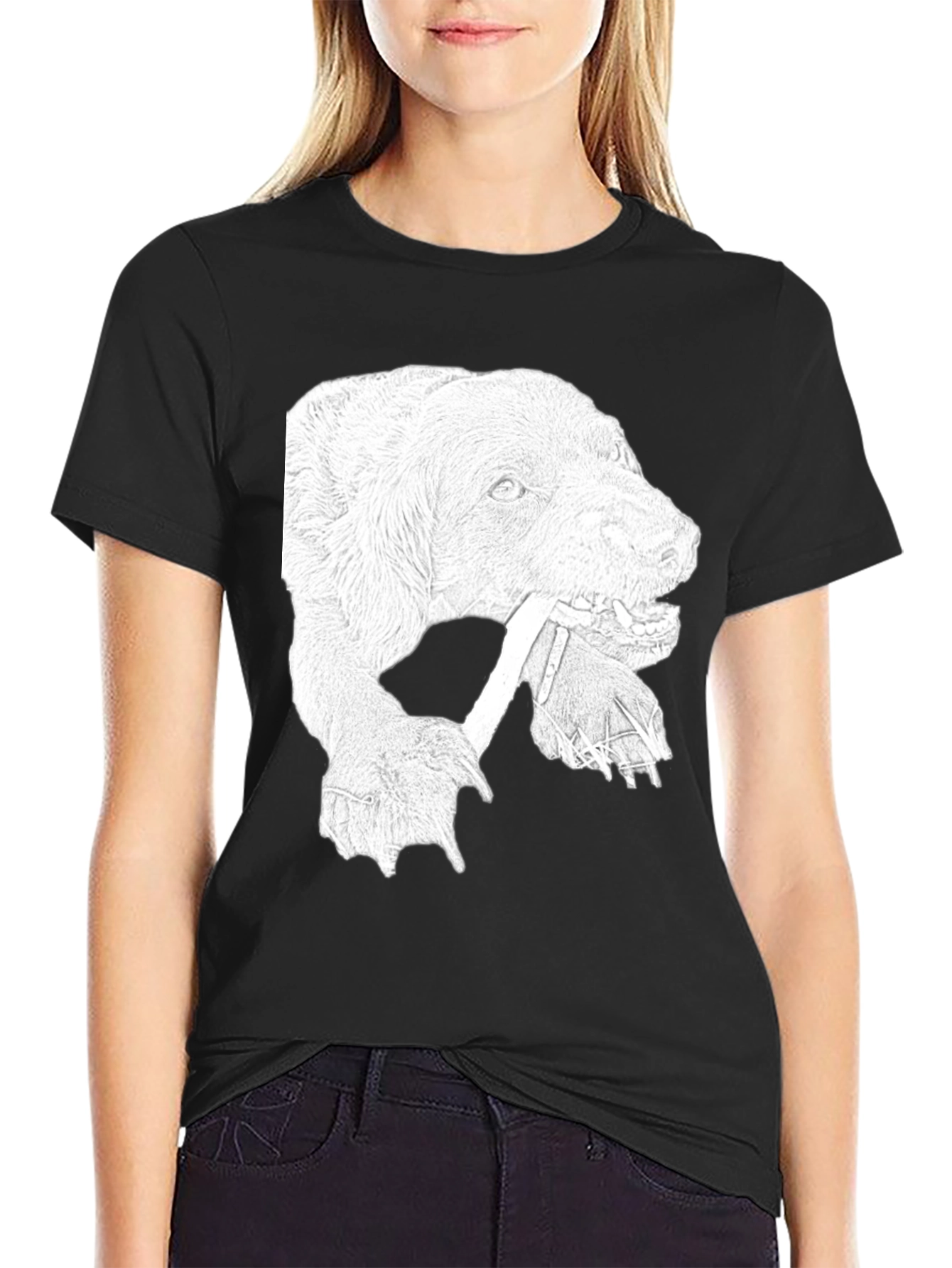 Dog with Bone Graphic Tee - Black Cotton T-Shirt