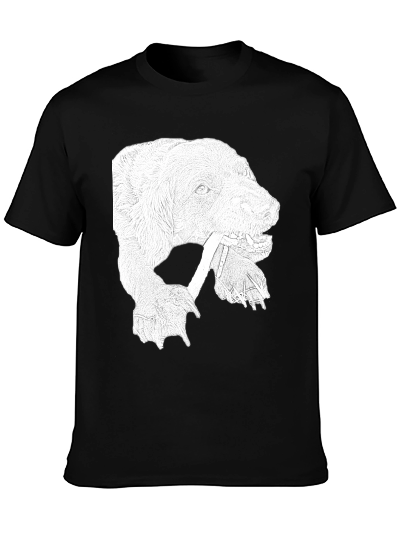 Dog with Bone Graphic Tee - Black Cotton T-Shirt