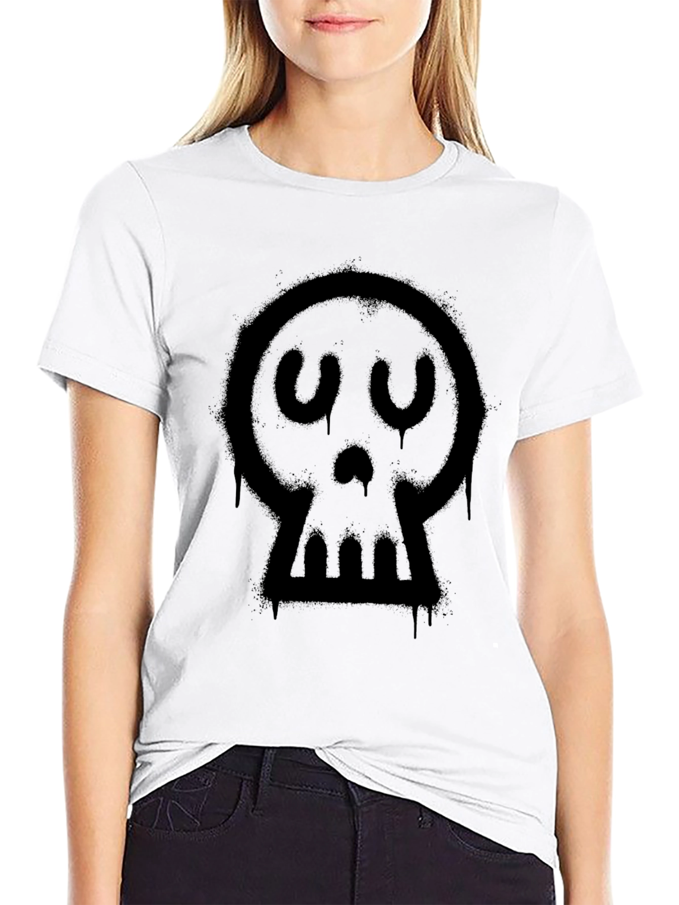 Spray Paint Skull Graphic Tee - Black Cotton Blend