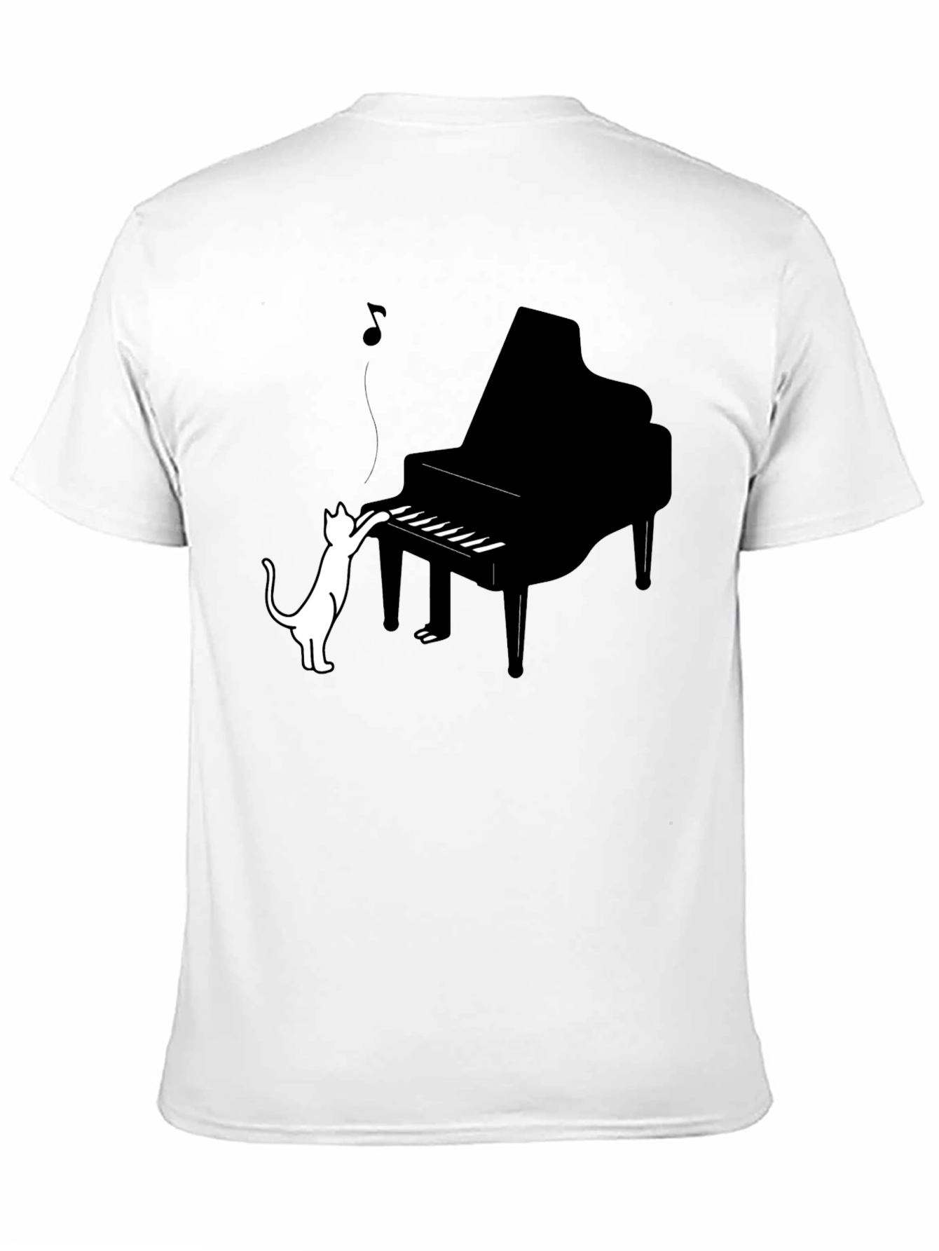 Cat Playing Piano Graphic Tee - Black Cotton Blend