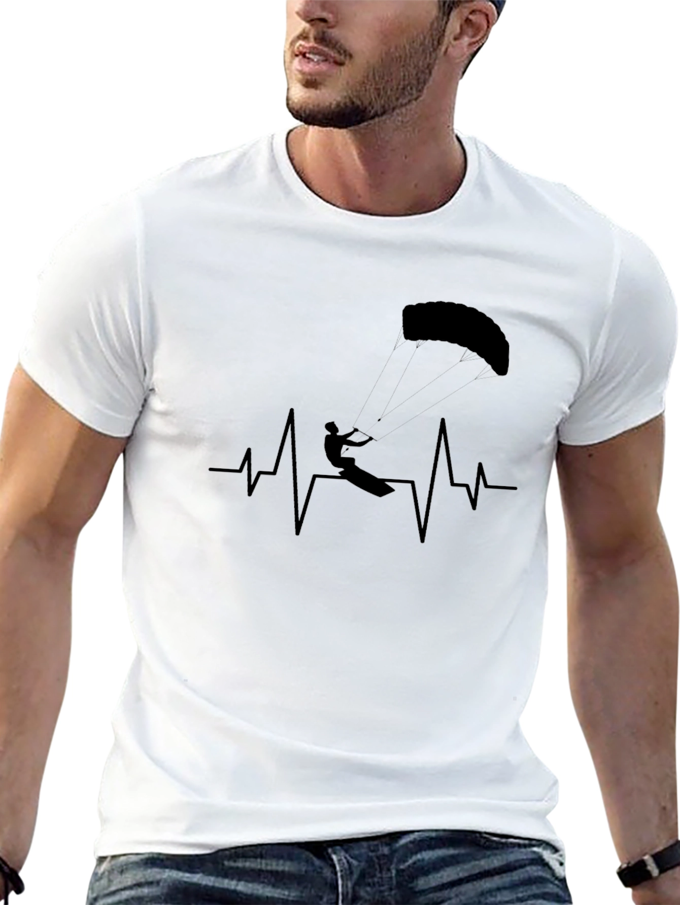 Kiteboarding Heartbeat T-Shirt - Black Graphic Tee