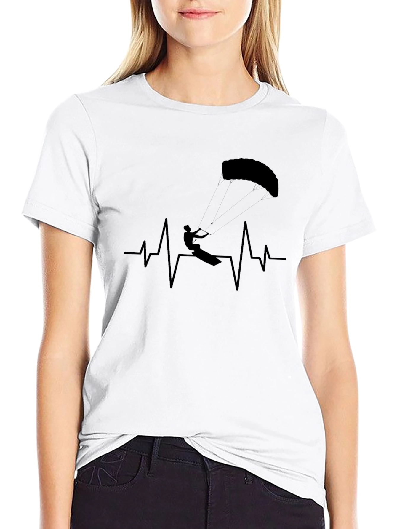 Kiteboarding Heartbeat T-Shirt - Black Graphic Tee