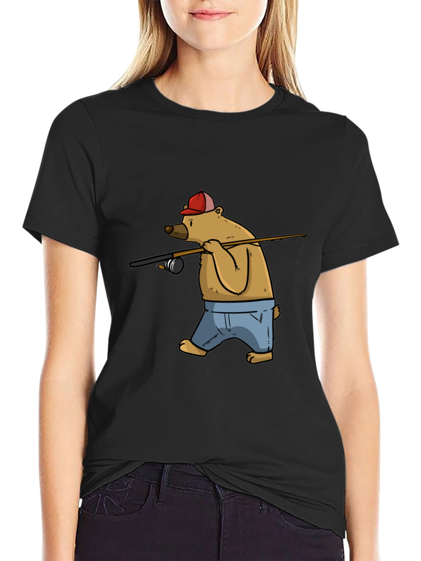 Bear Fishing T-Shirt - Cartoon Graphic Tee