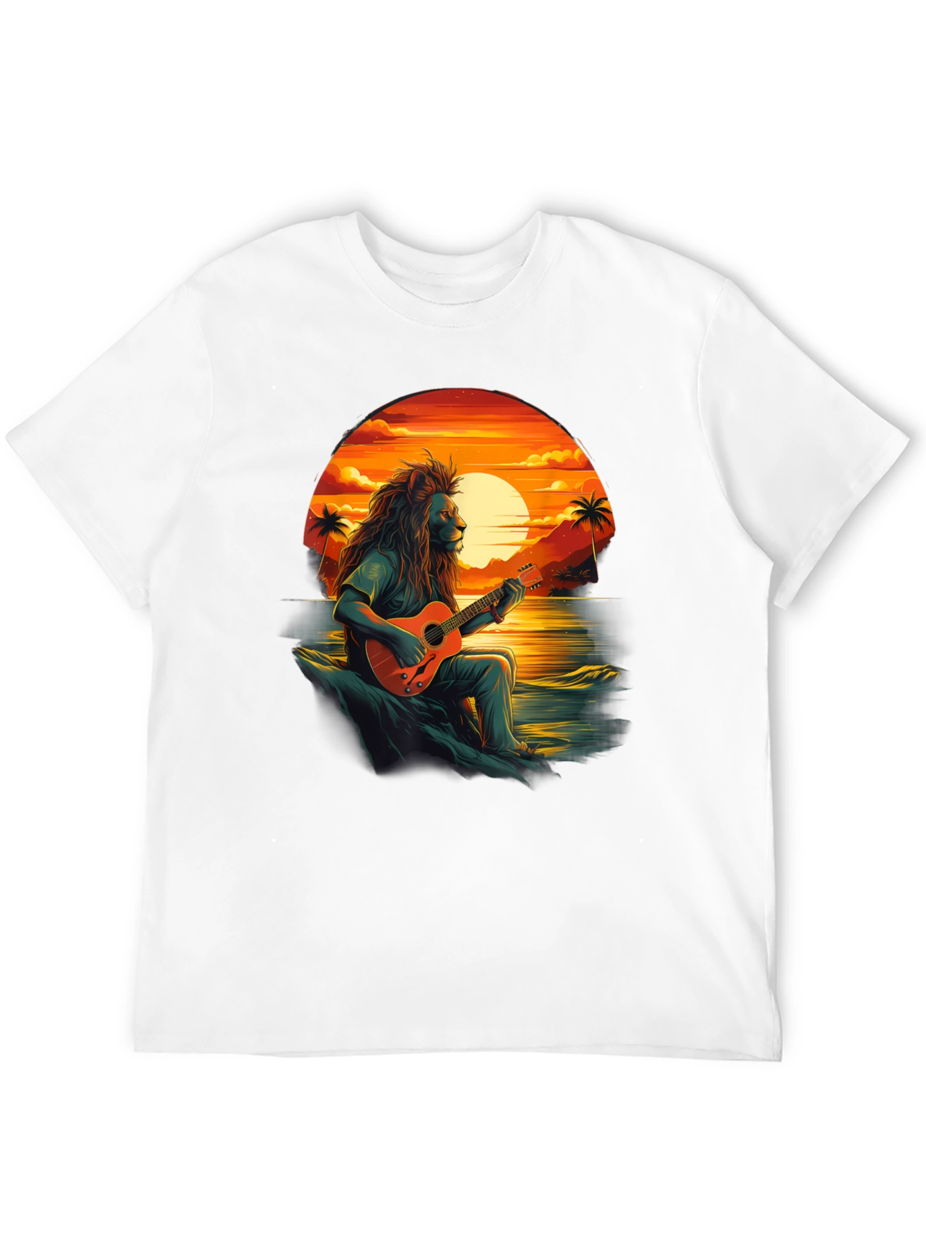 Lion Guitar Sunset Graphic Tee