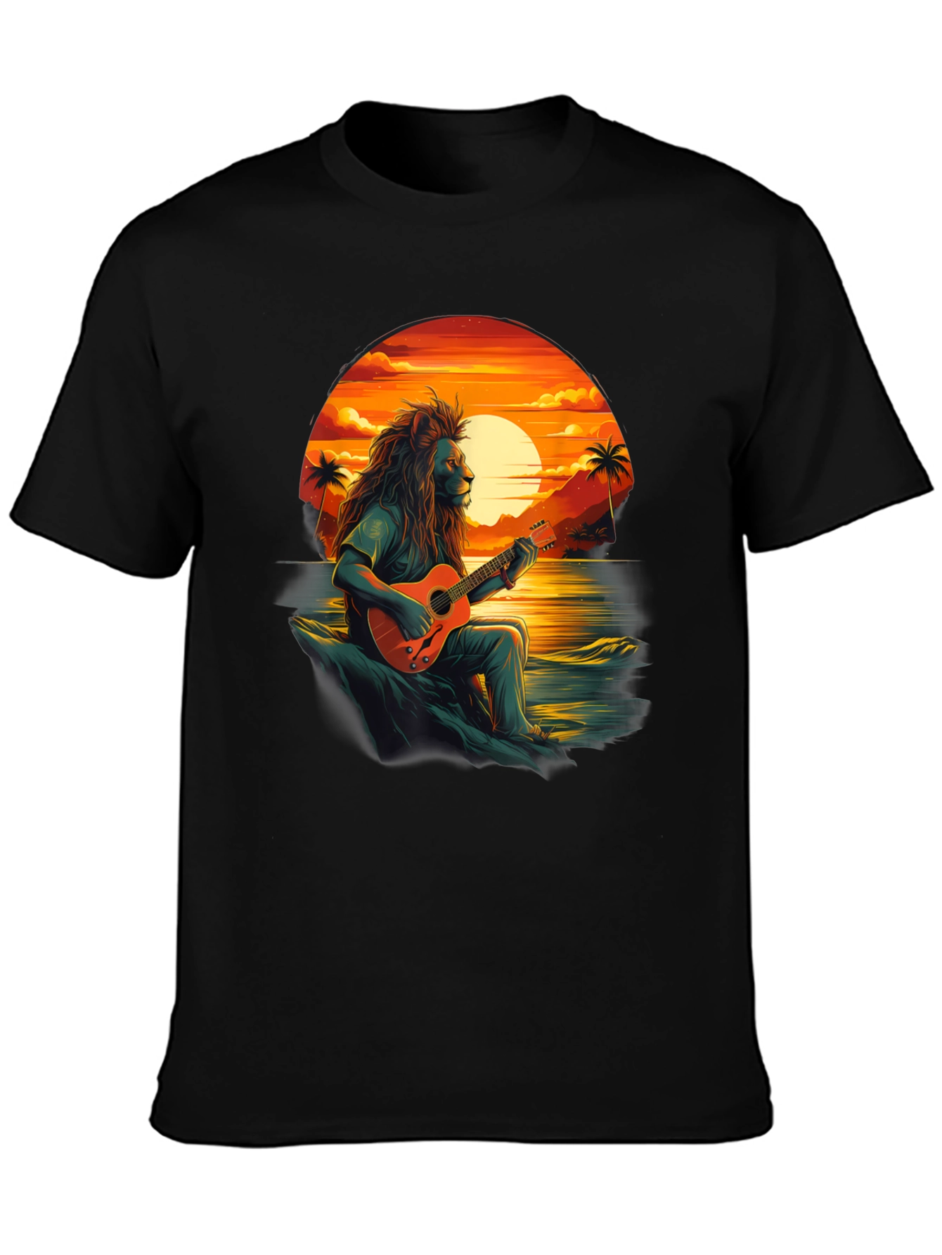 Lion Guitar Sunset Graphic Tee