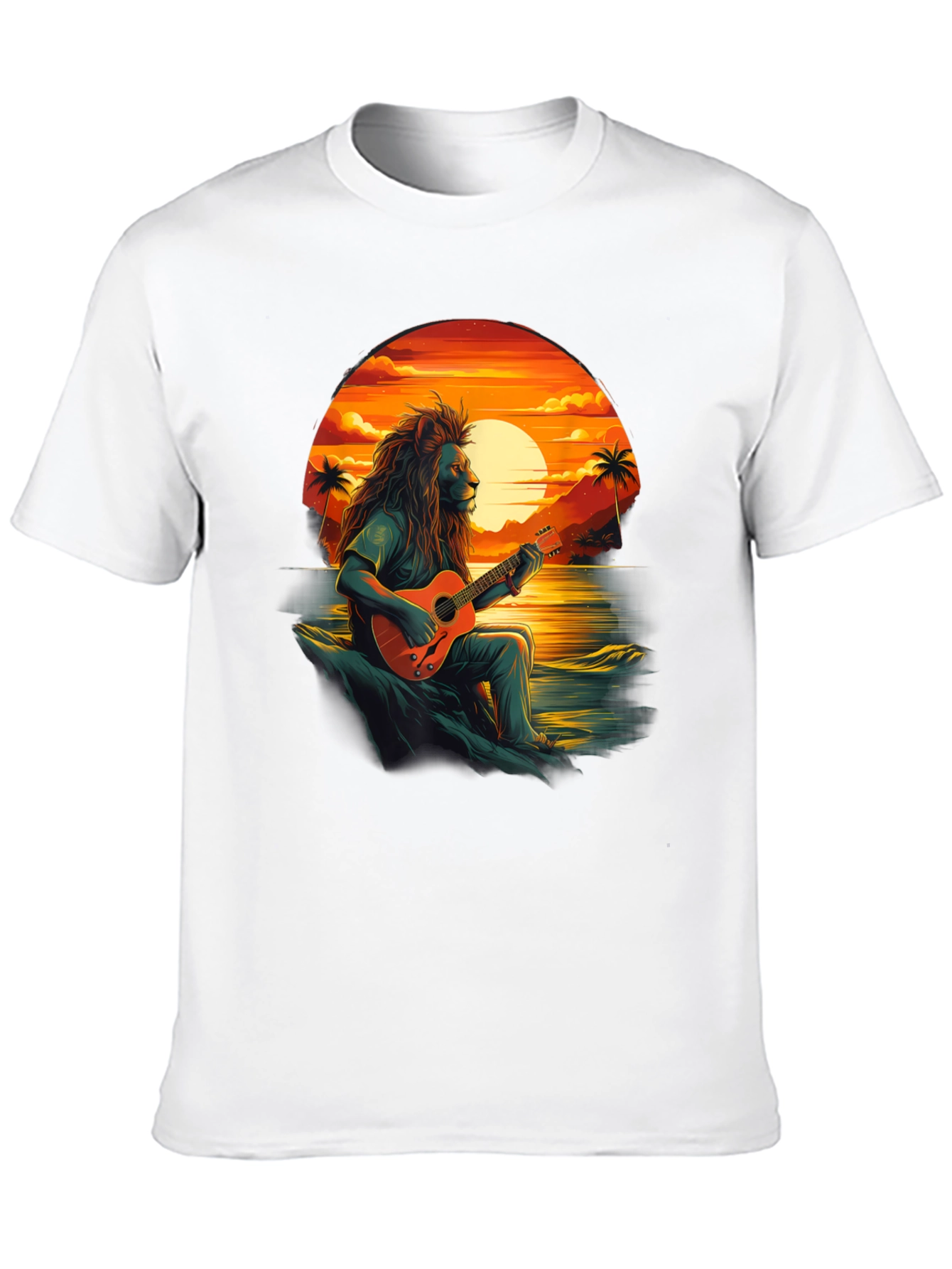 Lion Guitar Sunset Graphic Tee