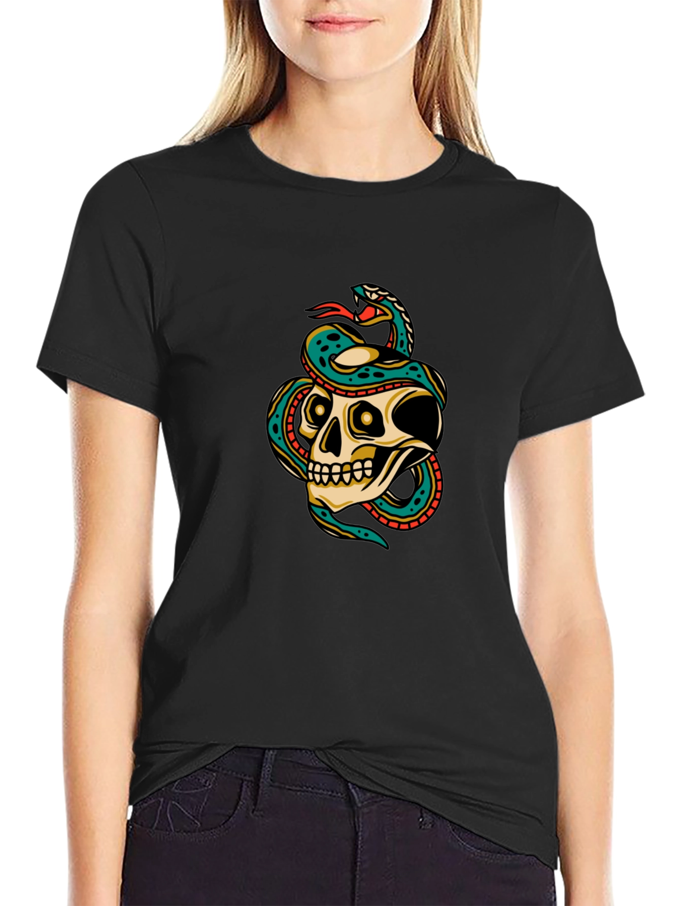 Skull and Snake Graphic Tee - Mens Black T-Shirt