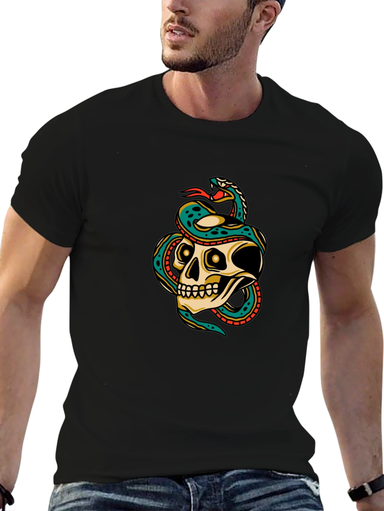 Skull and Snake Graphic Tee - Mens Black T-Shirt