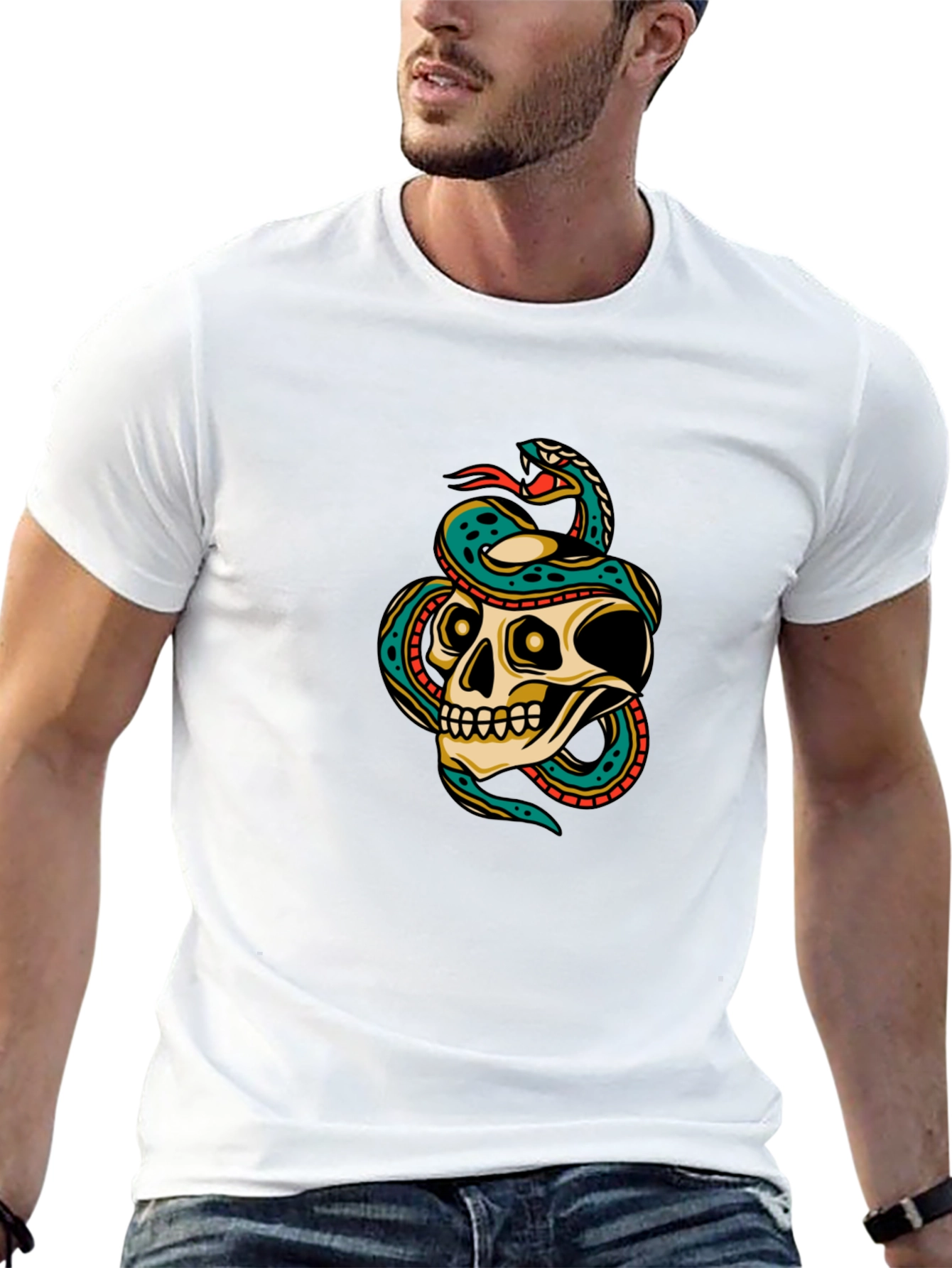Skull and Snake Graphic Tee - Mens Black T-Shirt